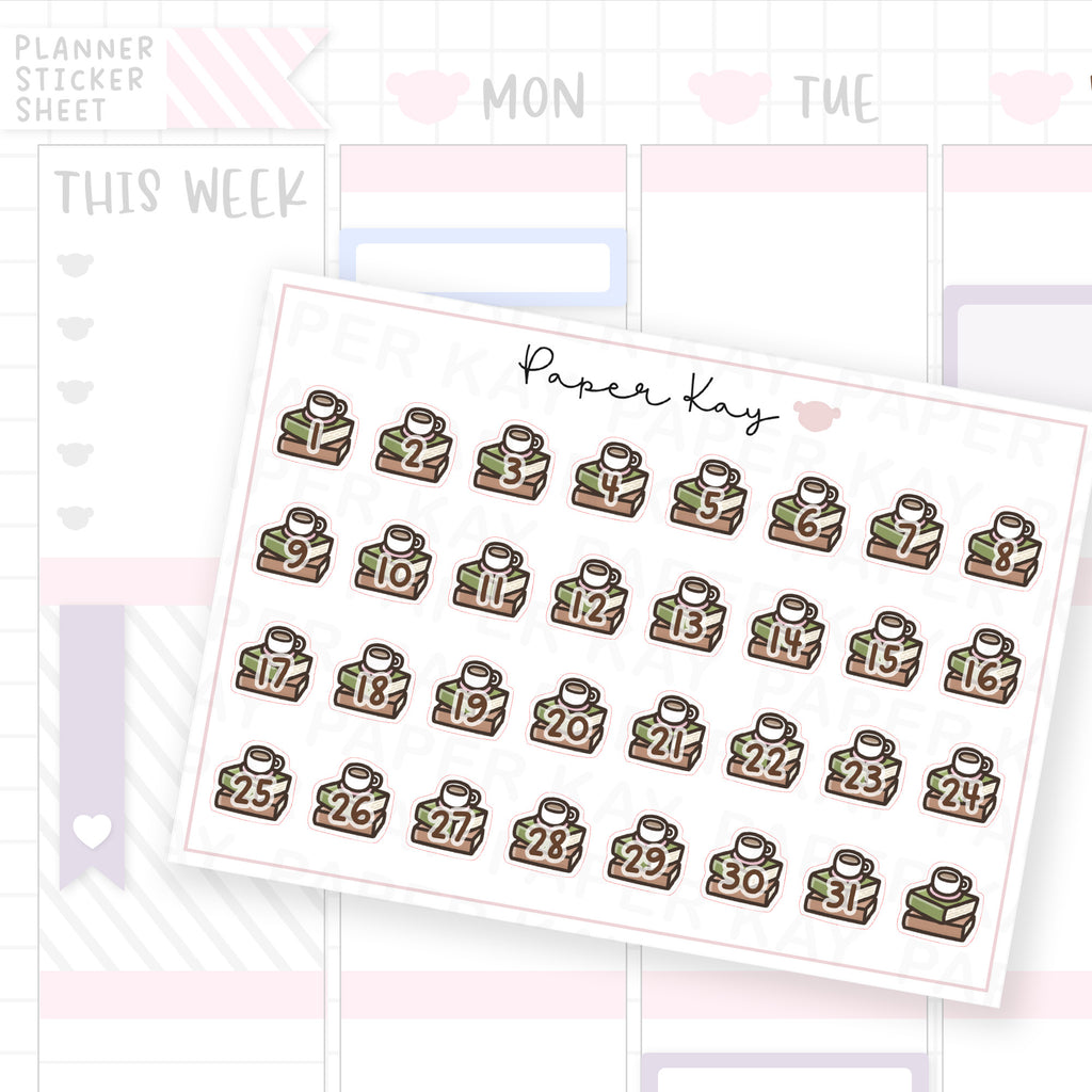 Tea and Books Date Dot Stickers