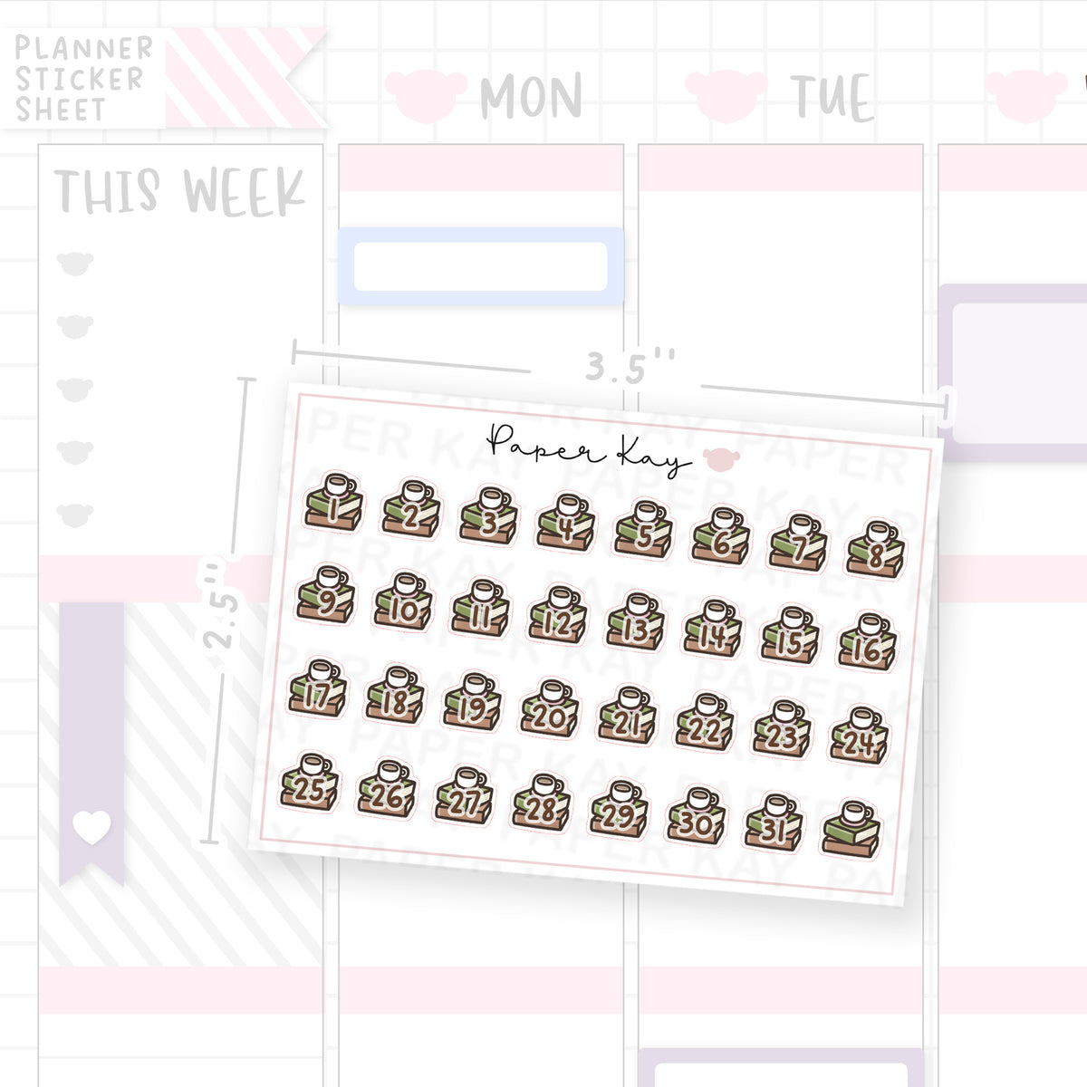 Tea and Books Date Dot Stickers