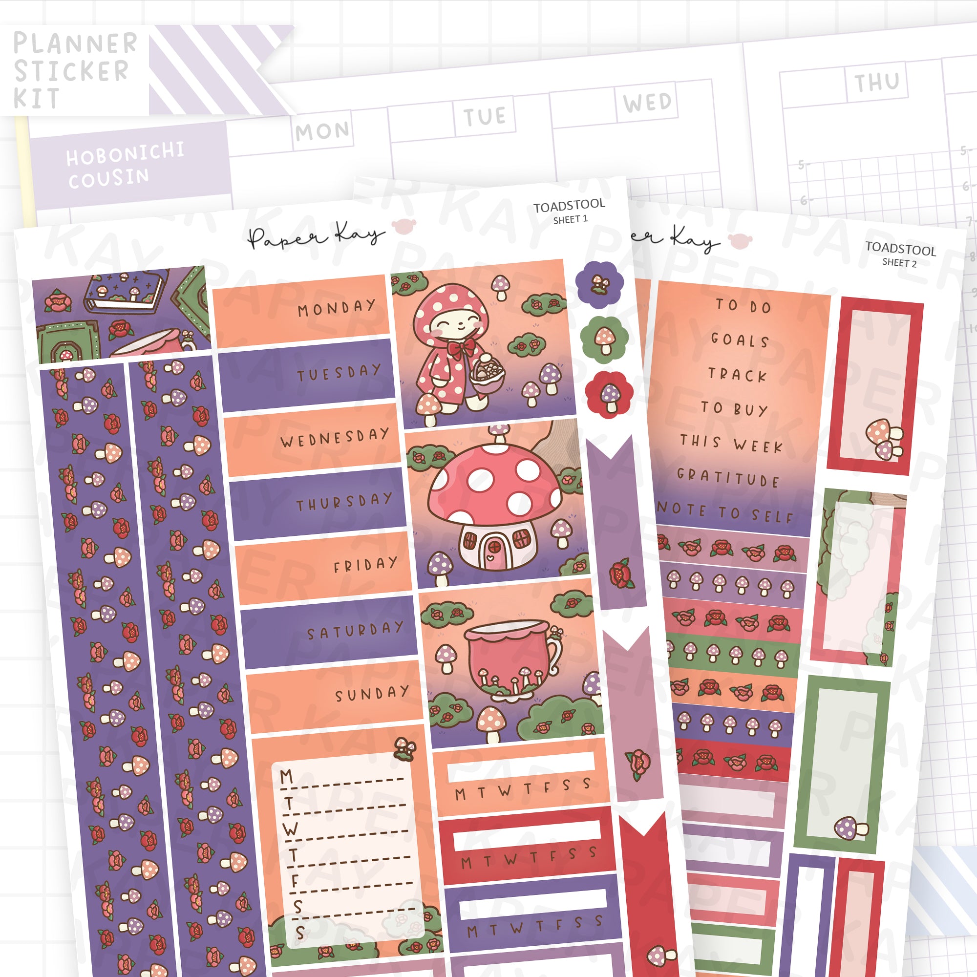 Toadstool Hobonichi Cousin Sticker Kit