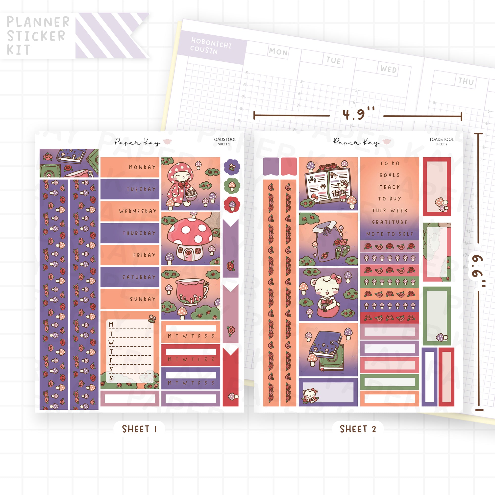 Toadstool Hobonichi Cousin Sticker Kit