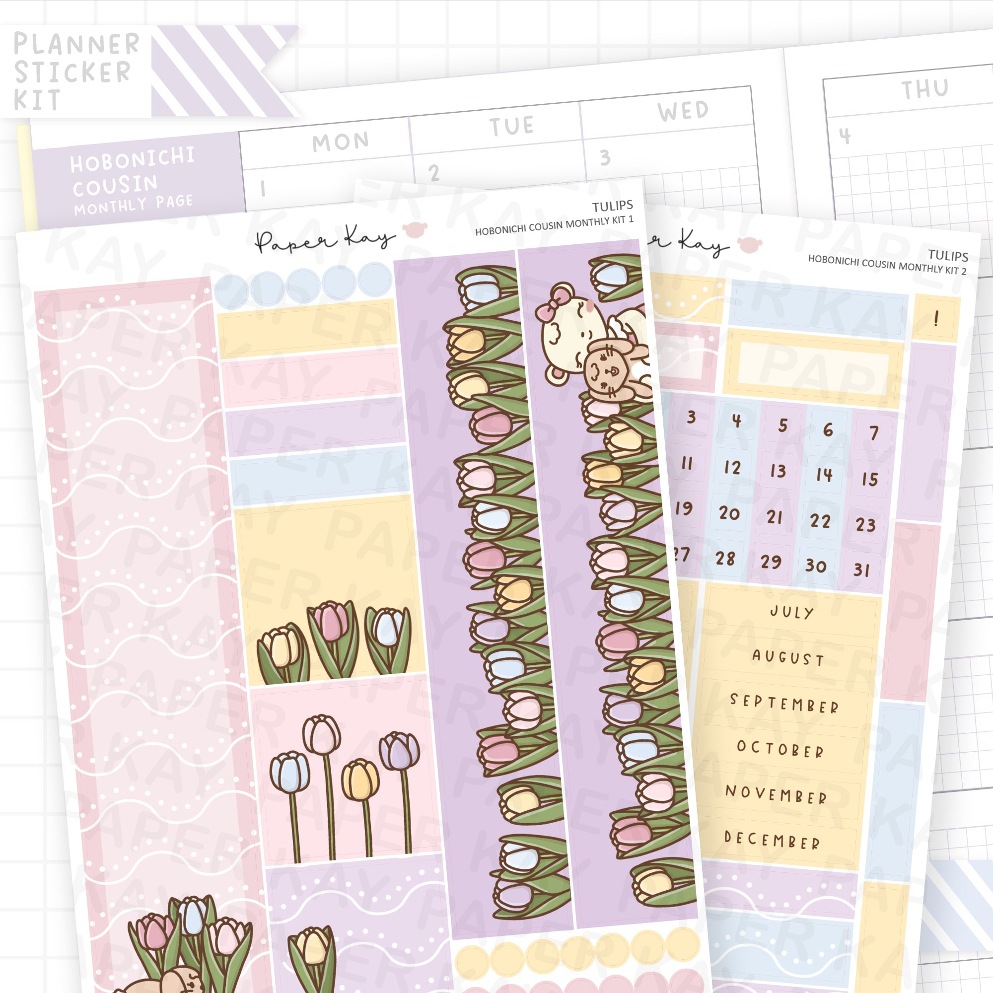 Tulips Hobonichi Cousin Monthly Sticker Kit