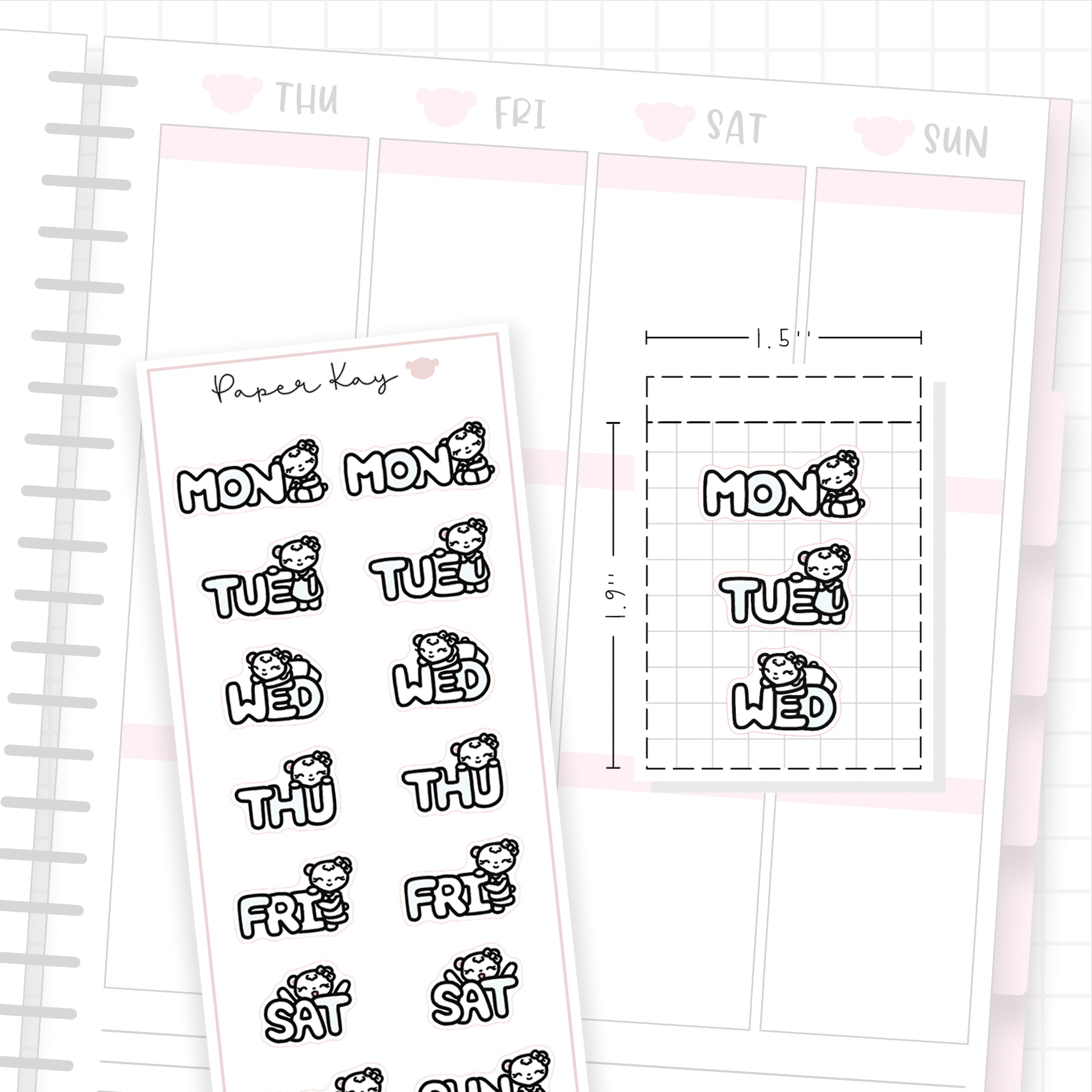 Weekday Bubble Text 02 - Bujo Planner Stickers