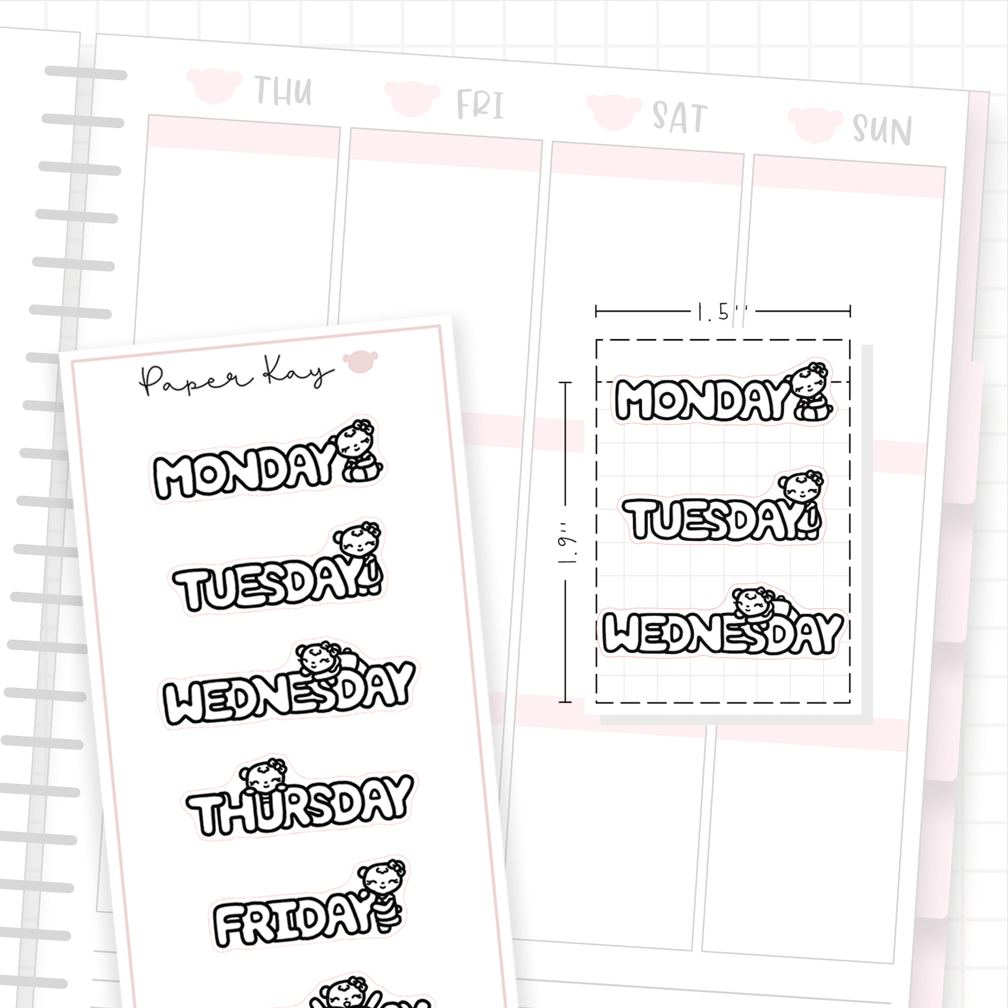 Weekday Bubble Text 01 - Bujo Planner Stickers