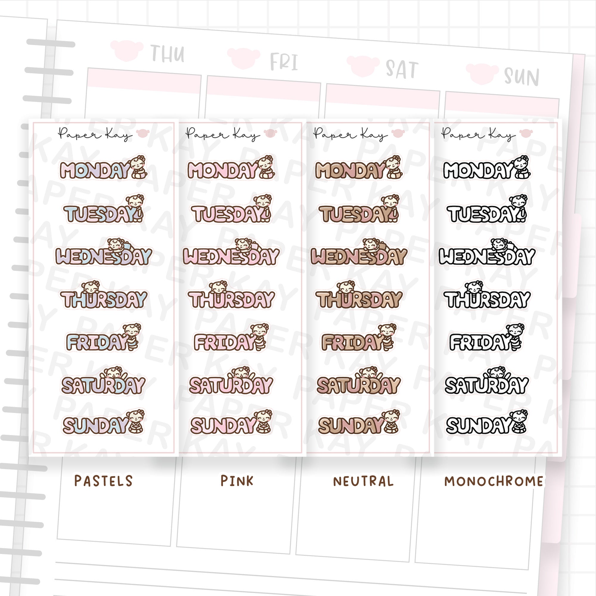 Weekday Bubble Text 01 - Bujo Planner Stickers