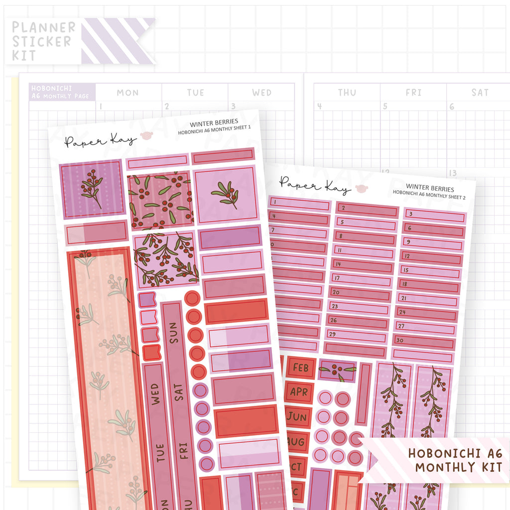 Winter Berries Hobonichi A6 Monthly Sticker Kit