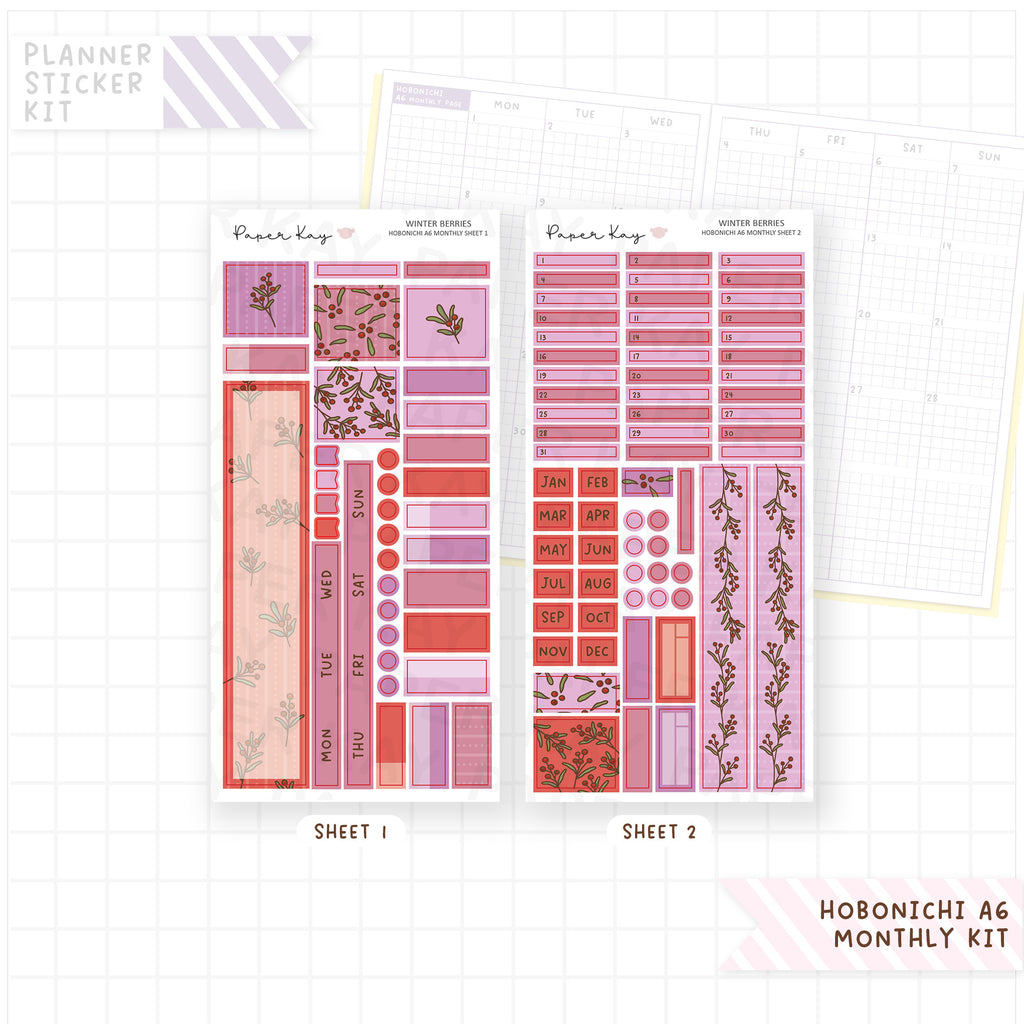 Winter Berries Hobonichi A6 Monthly Sticker Kit