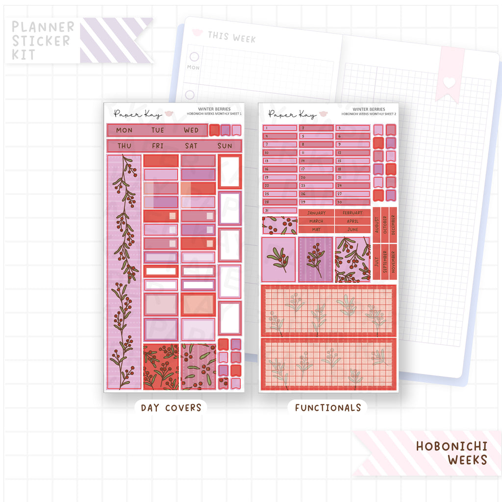 Winter Berries Hobonichi Weeks Monthly Sticker Kit