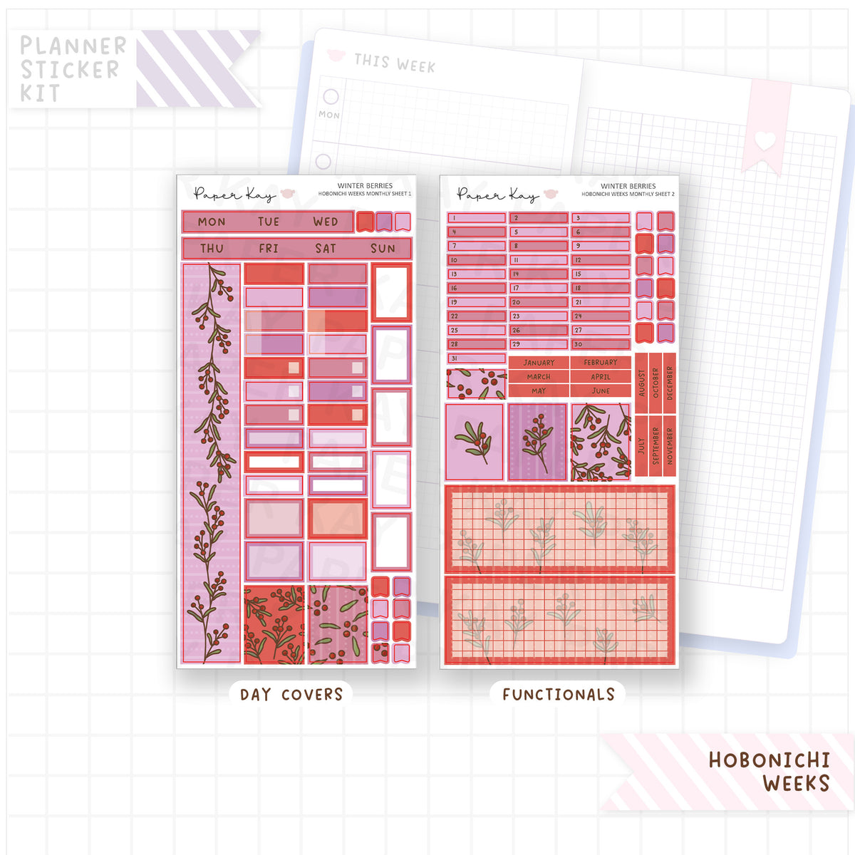 Winter Berries Hobonichi Weeks Monthly Sticker Kit