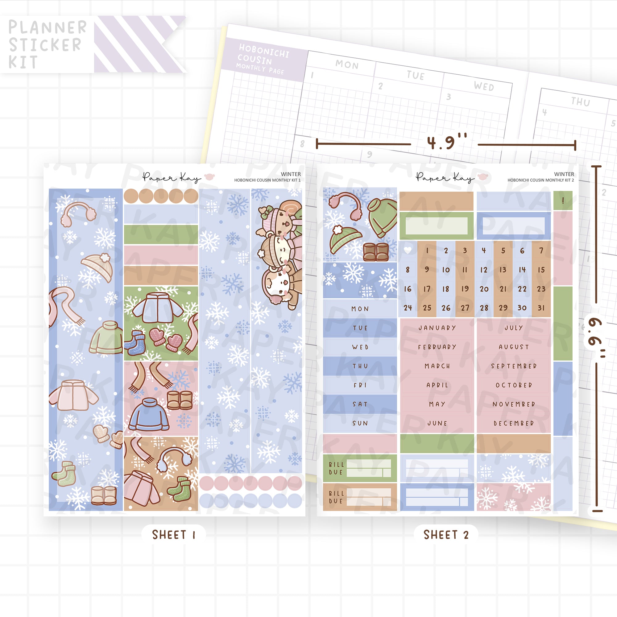 Winter Hobonichi Cousin Monthly Sticker Kit