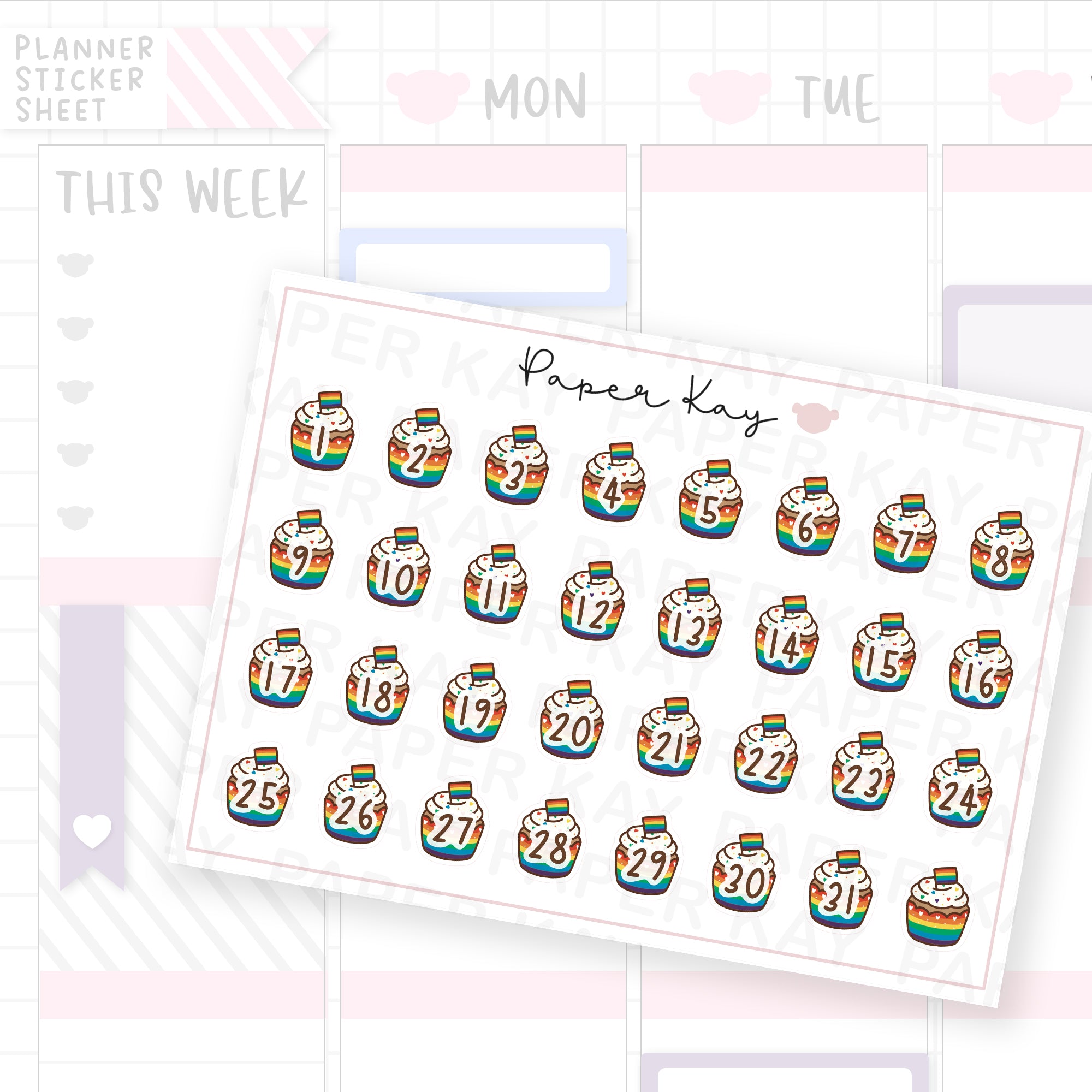 Pride Cupcake Date Dot Stickers