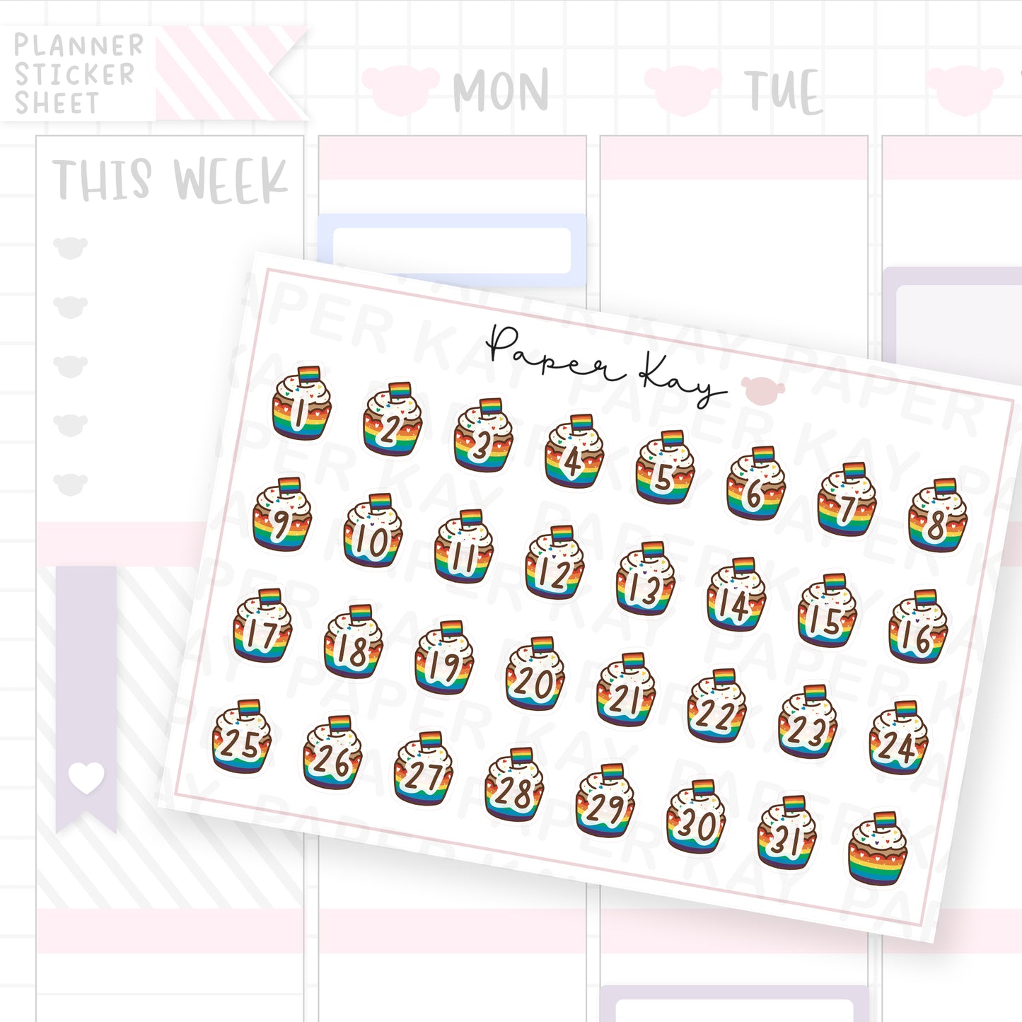 Pride Cupcake Date Dot Stickers