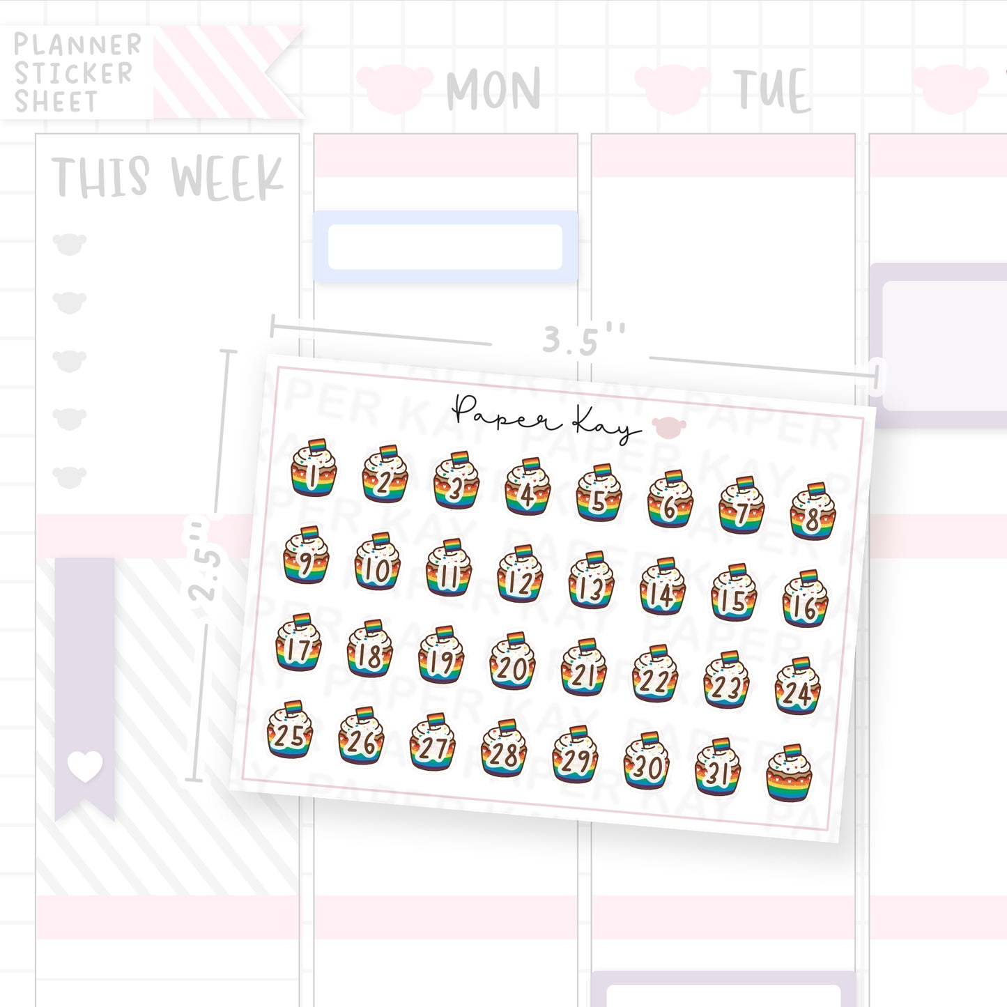 Pride Cupcake Date Dot Stickers