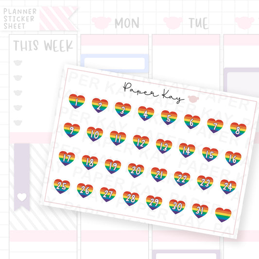 Pride Heart Date Dot Stickers