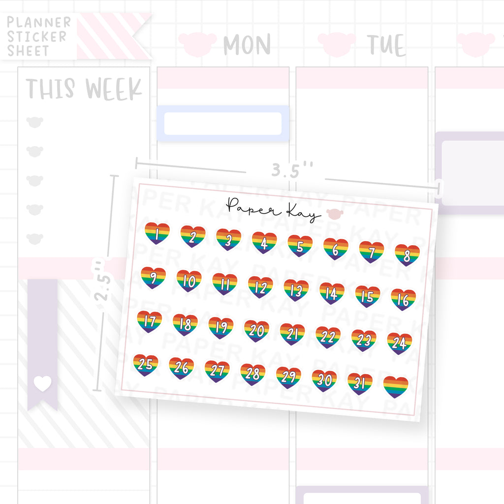 Pride Heart Date Dot Stickers