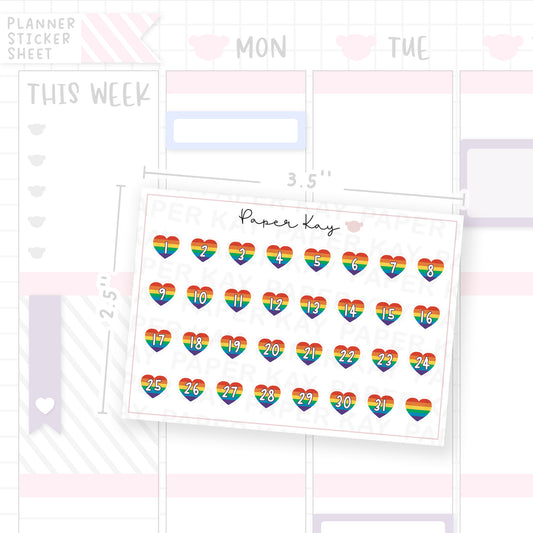 Pride Heart Date Dot Stickers
