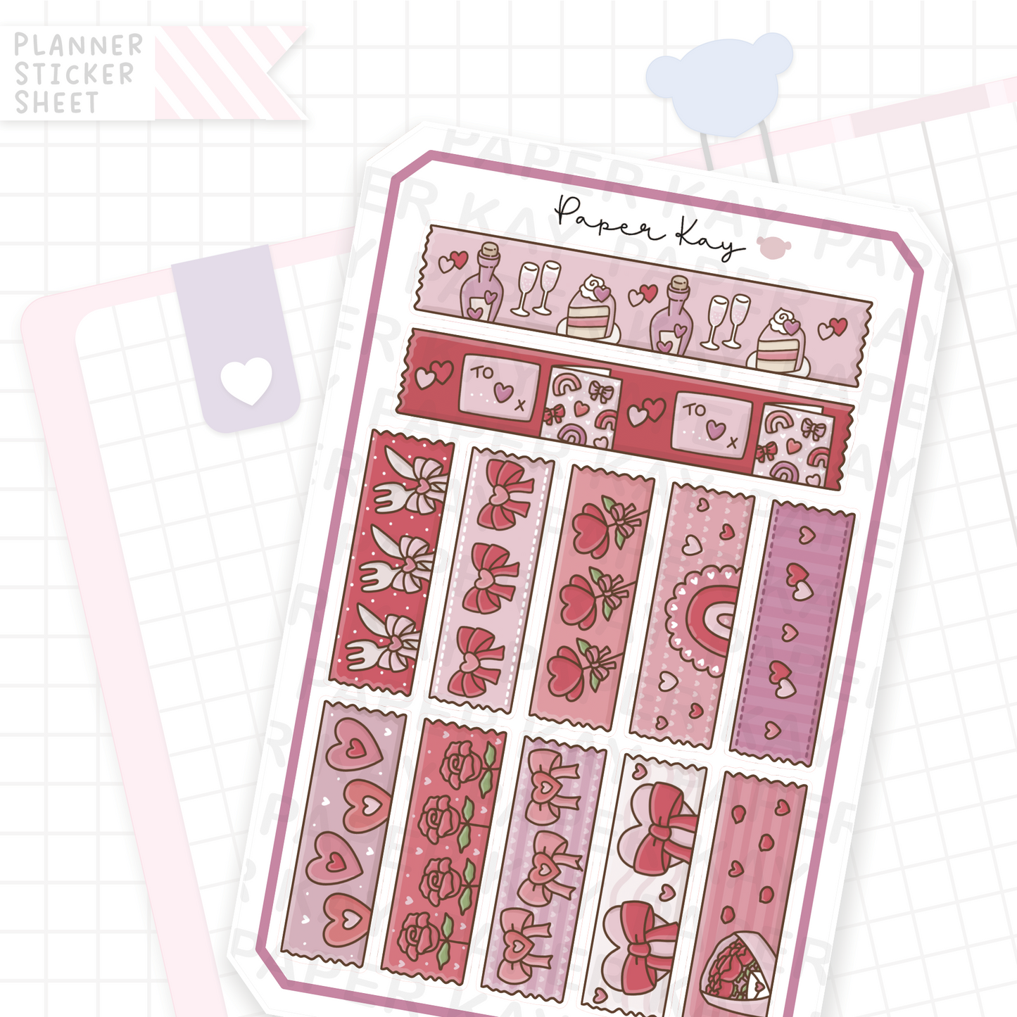 Valentine Love Washi Strip Bujo Deco Stickers