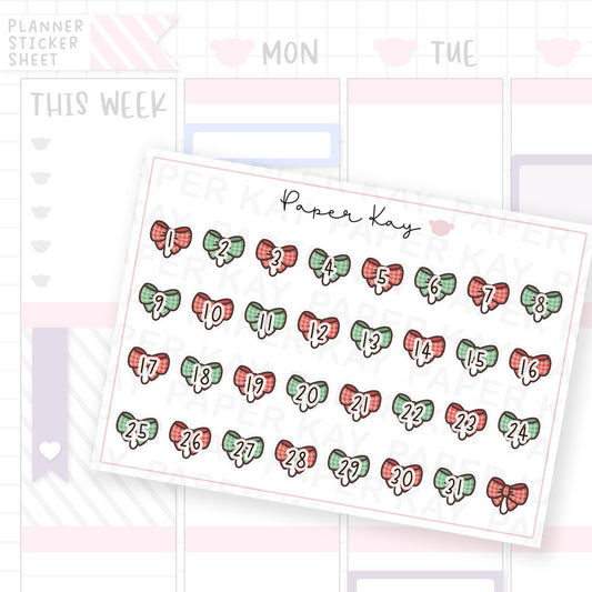 Bow Clip Date Dot Stickers - Xmas Friends