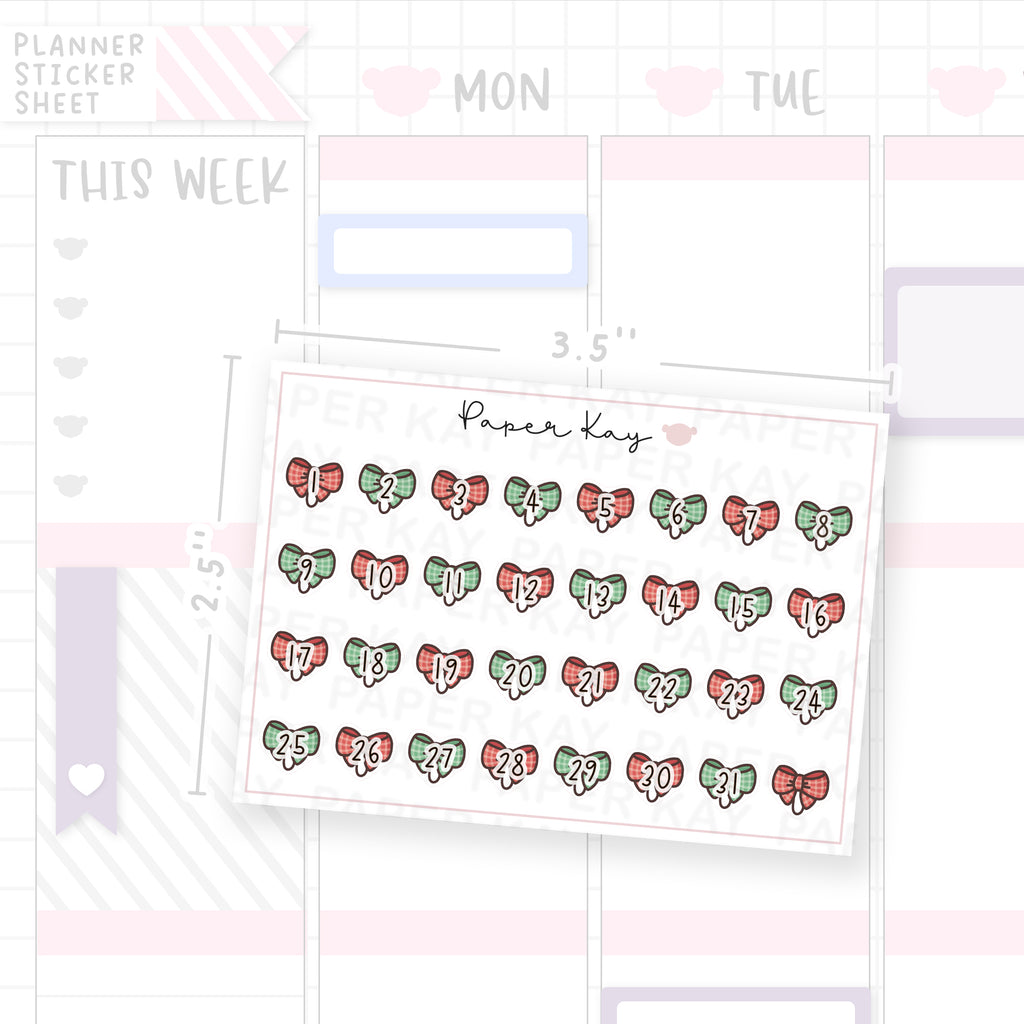 Bow Clip Date Dot Stickers - Xmas Friends