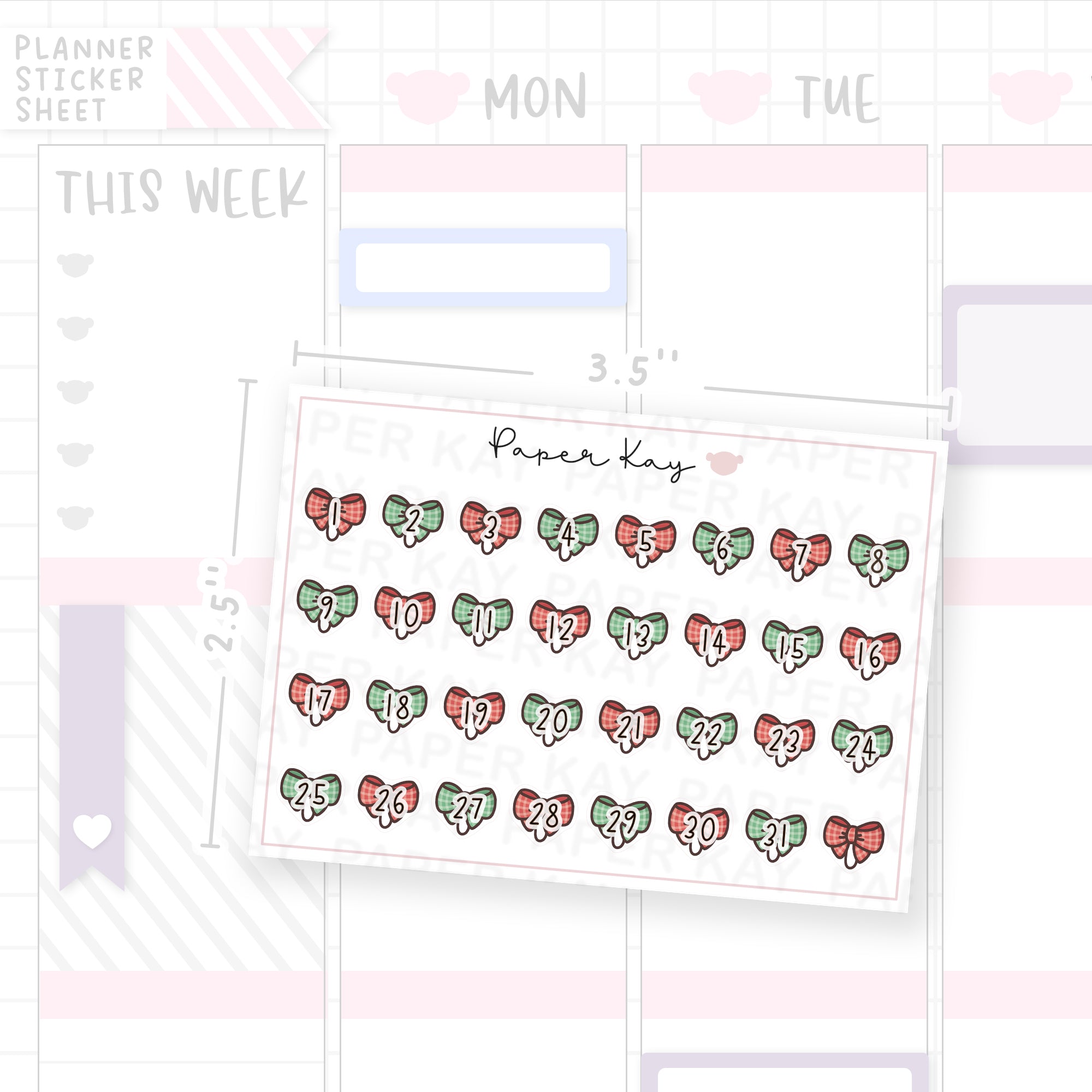 Bow Clip Date Dot Stickers - Xmas Friends