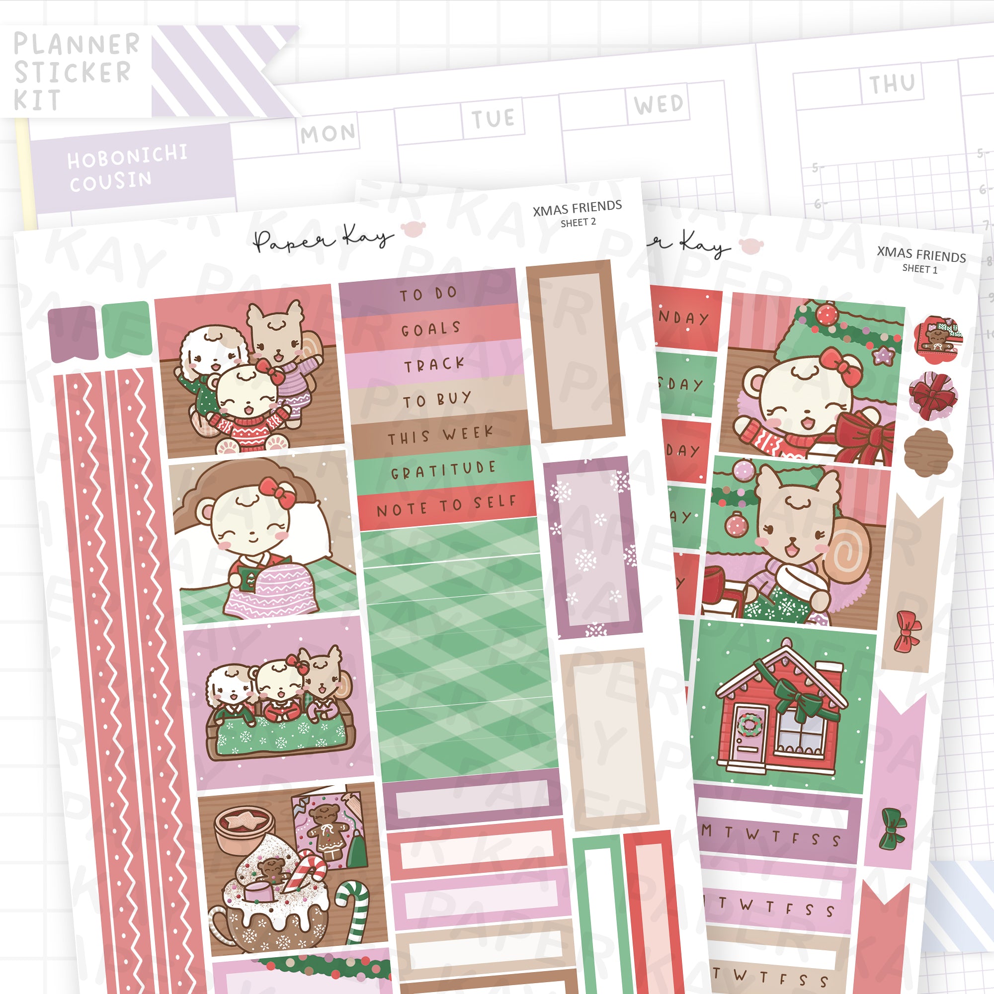 Xmas Friends Hobonichi Cousin Sticker Kit