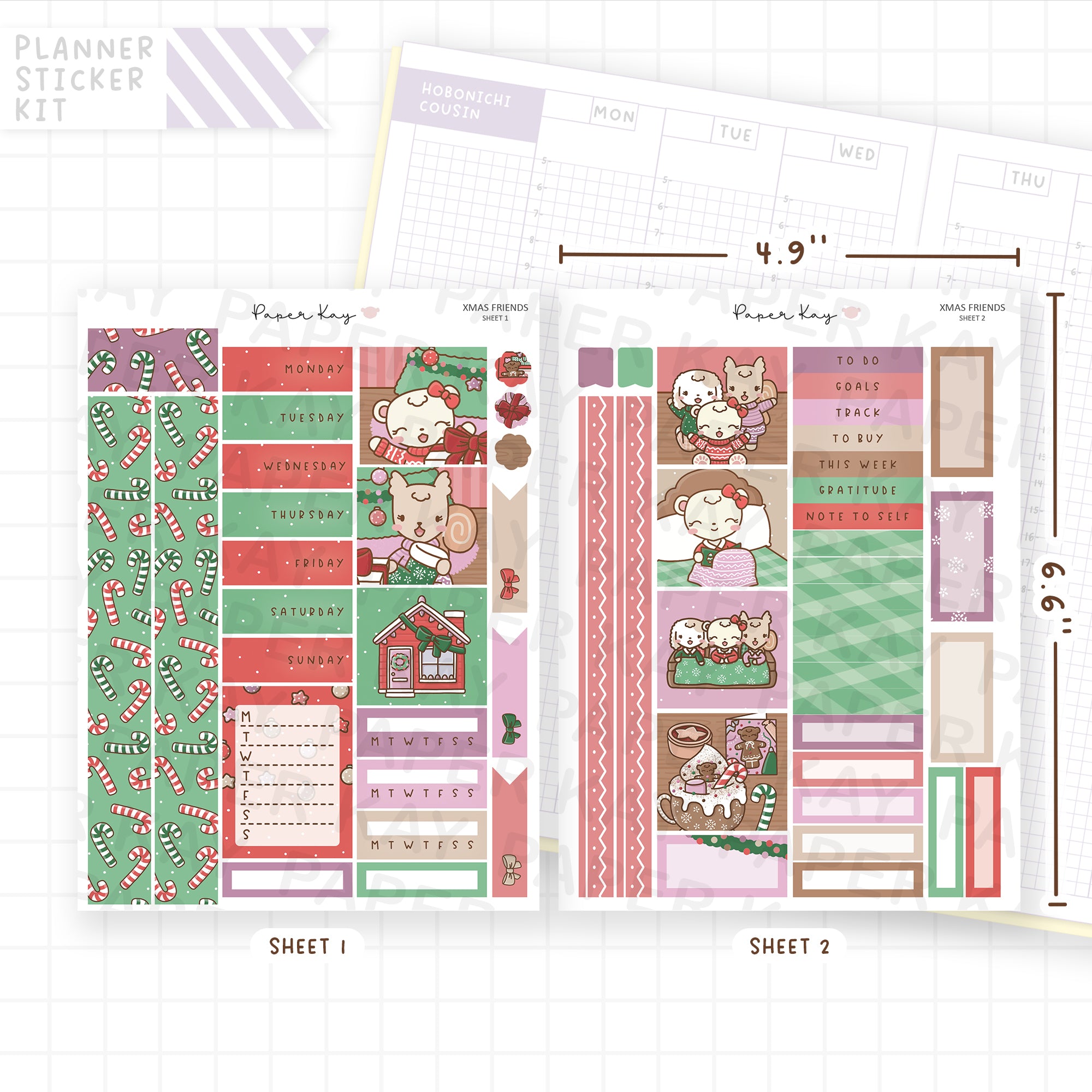 Xmas Friends Hobonichi Cousin Sticker Kit
