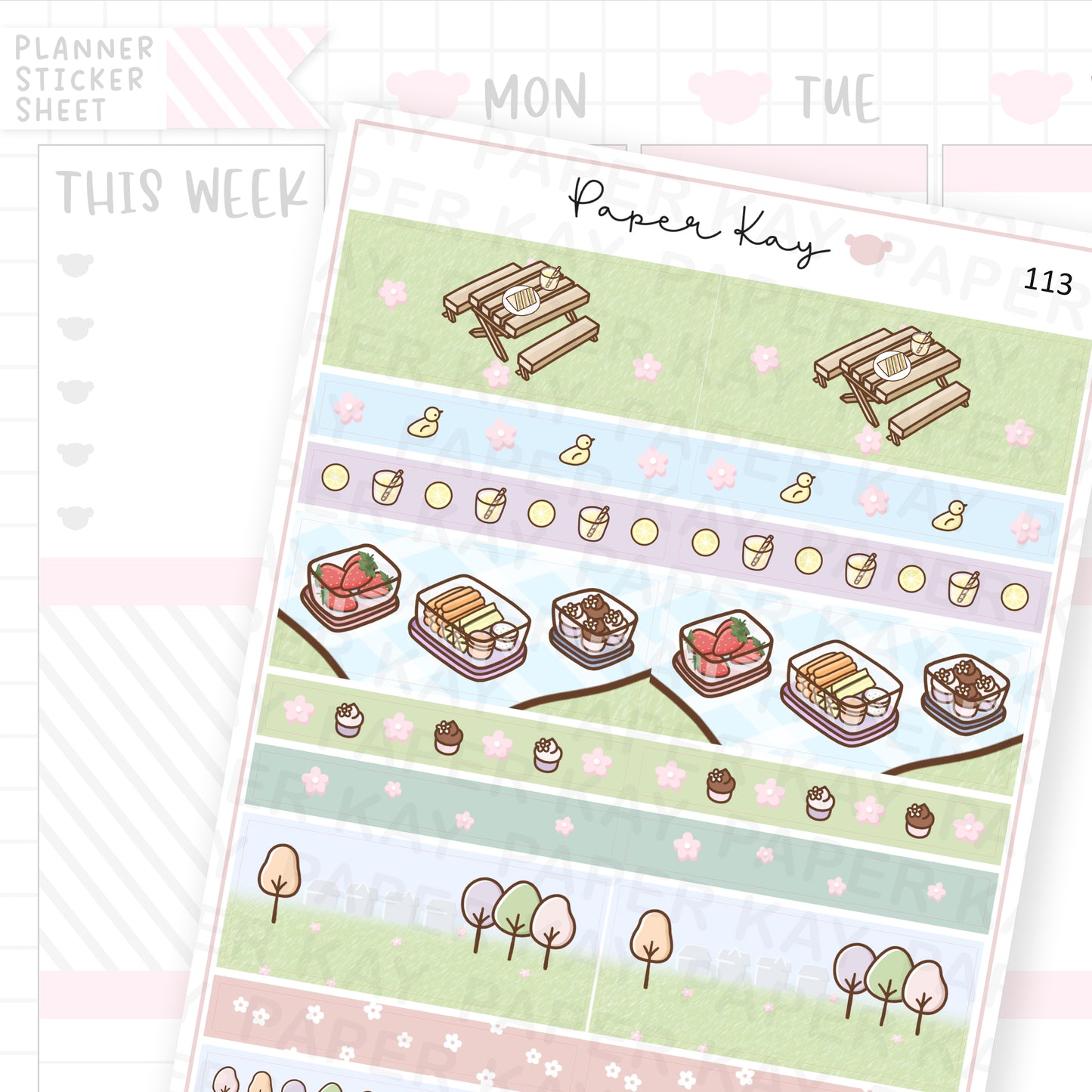 Picnic in the Park 1.5'' Wide Washi Strip Sticker Sheet