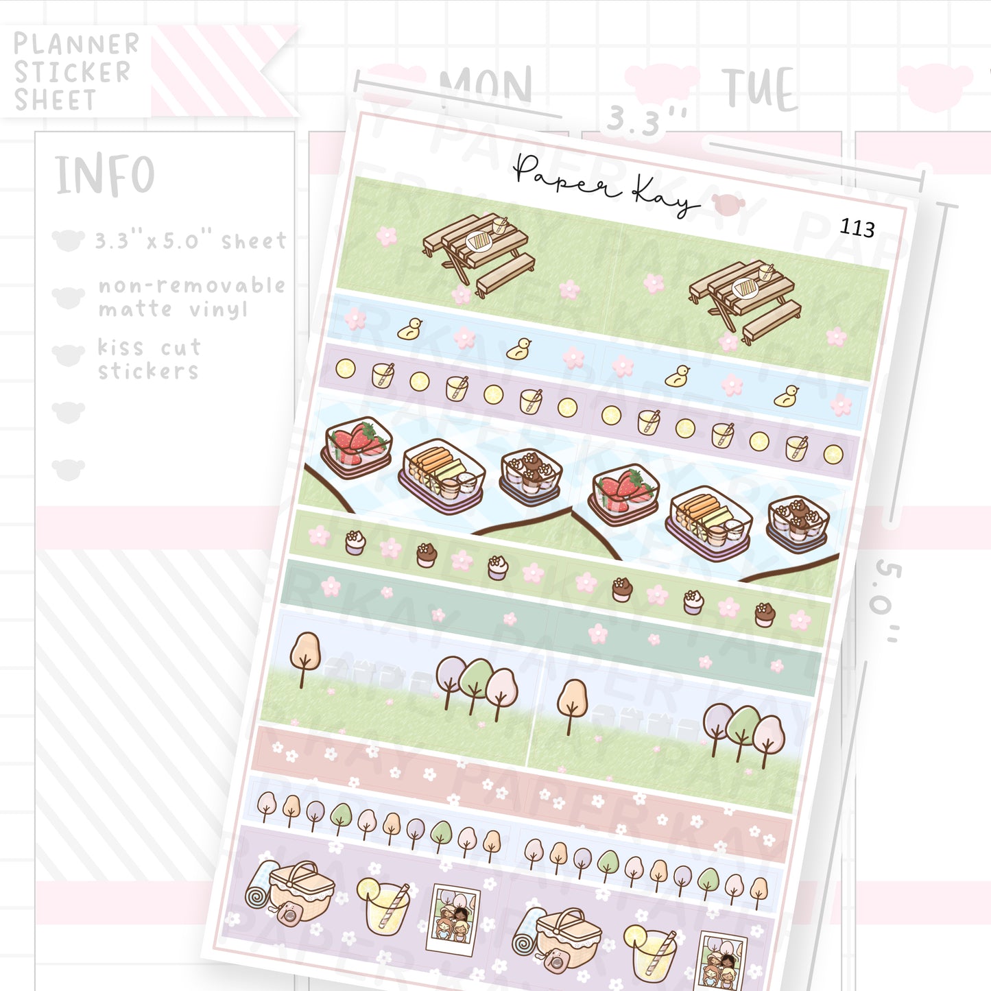 Picnic in the Park 1.5'' Wide Washi Strip Sticker Sheet