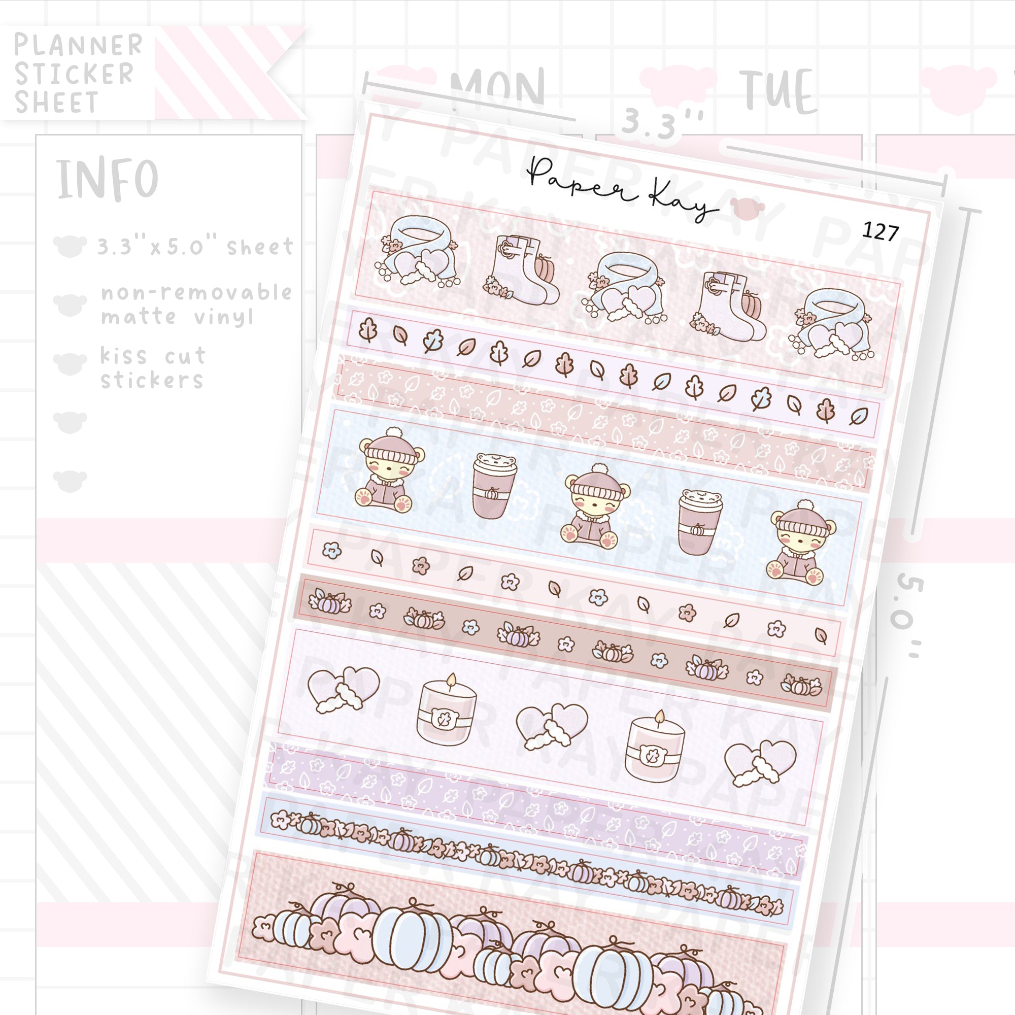 Pastel Fall Washi Strip Sticker Sheet