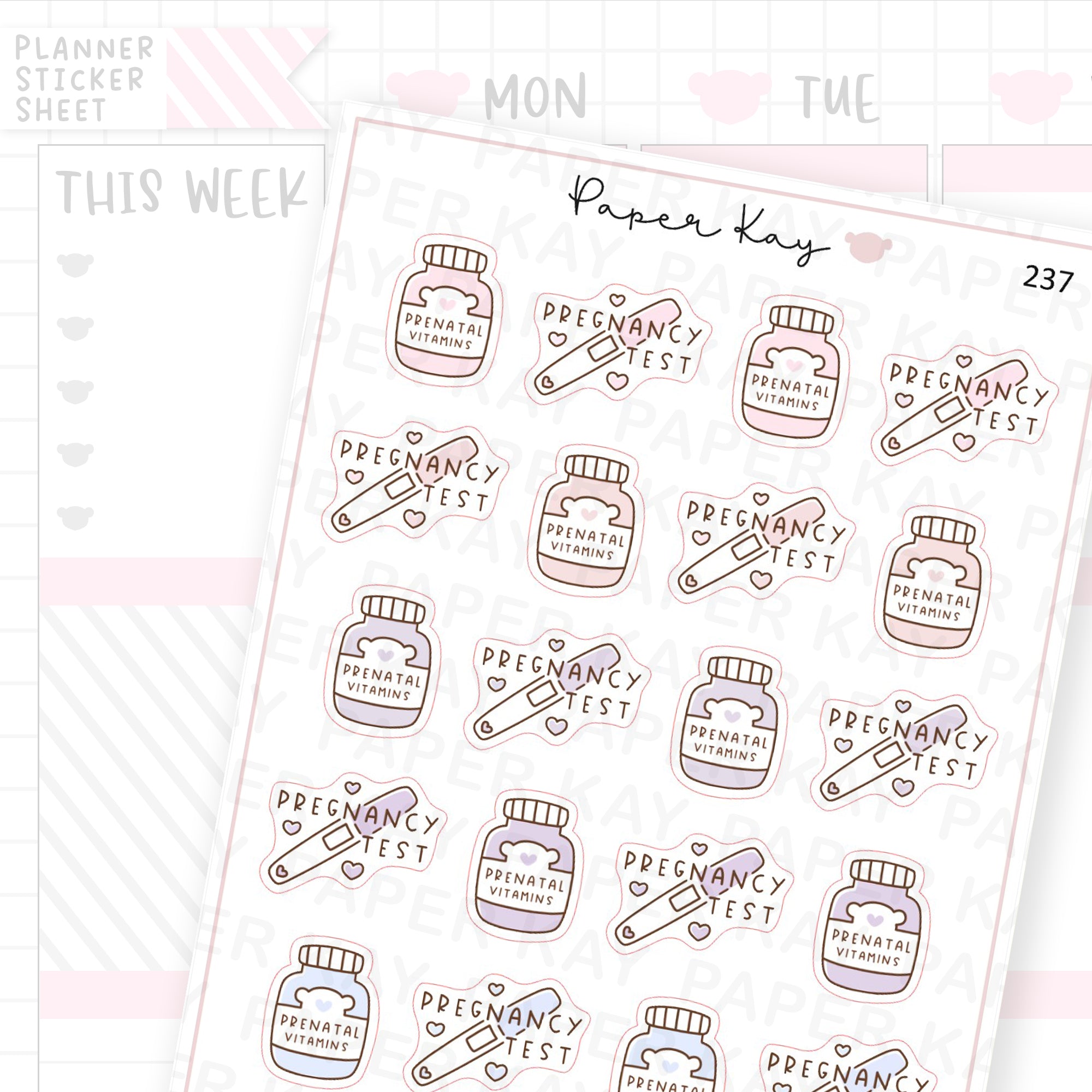 Prenatal Vitamins and Pregnancy Test Sticker Sheet Paper Kay