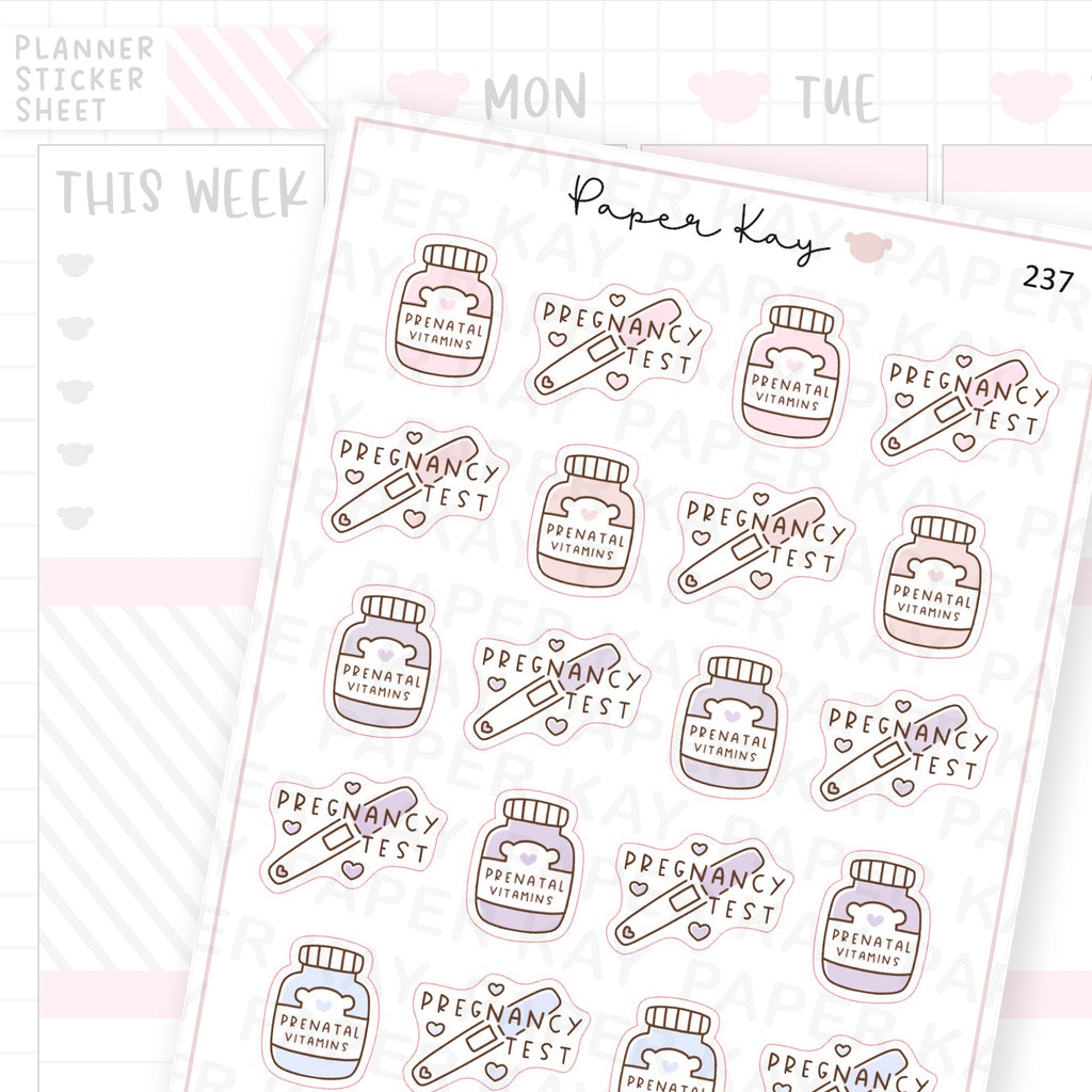 Prenatal Vitamins and Pregnancy Test Sticker Sheet