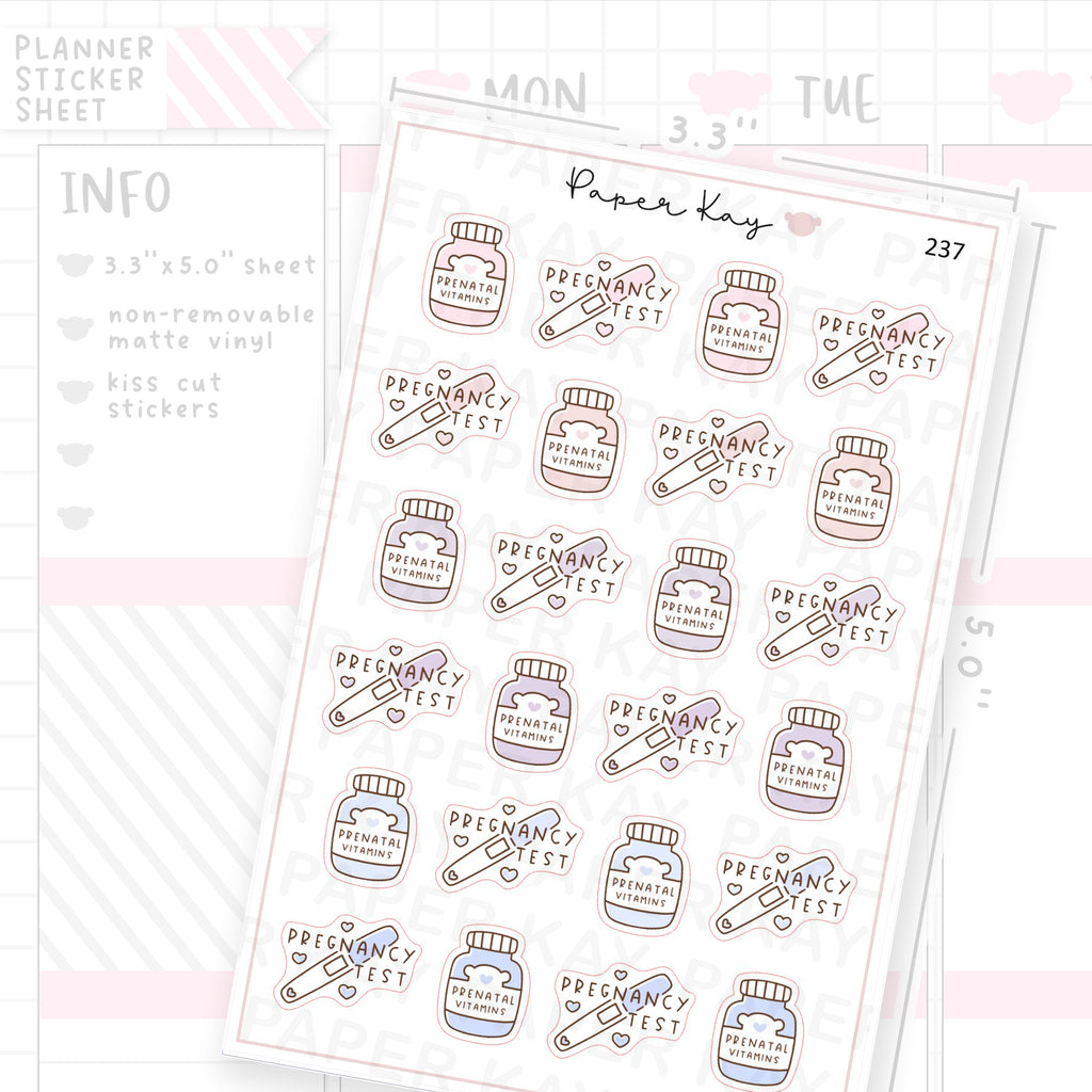 Prenatal Vitamins and Pregnancy Test Sticker Sheet