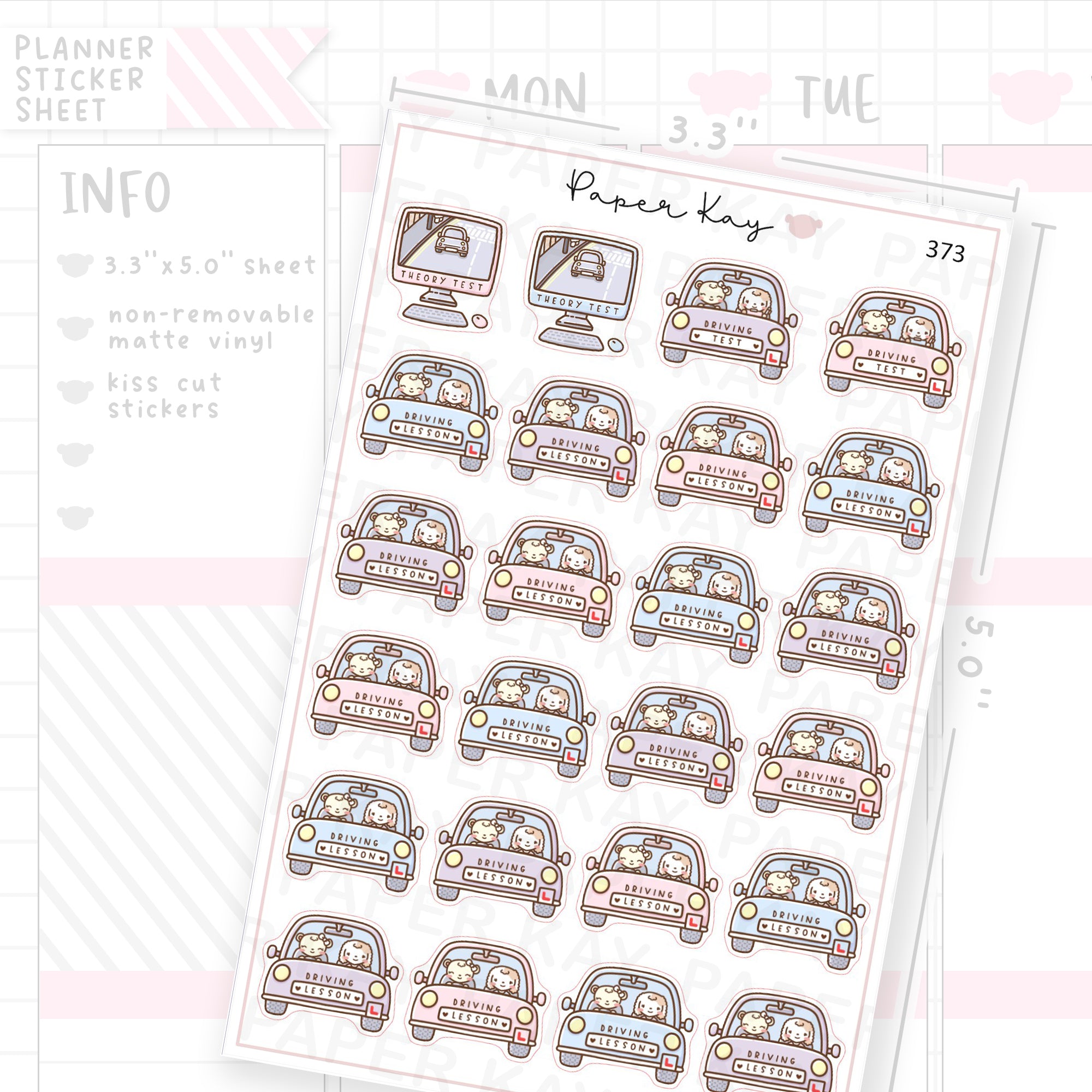 Driving Lesson/Test/Theory Test Sticker Sheet – Paper Kay