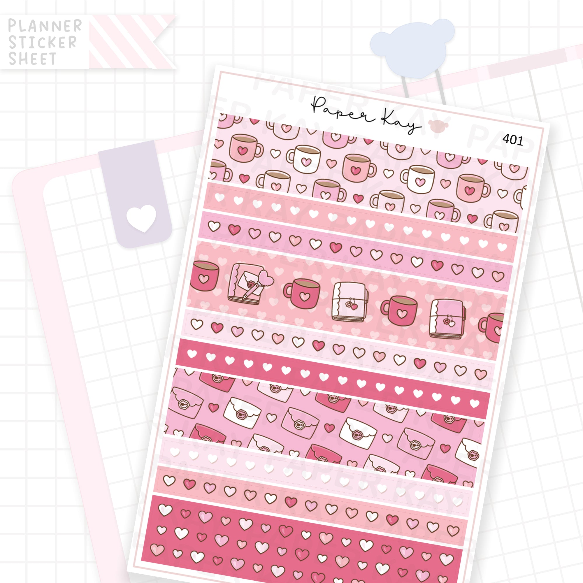Valentine Hearts Washi Strip Sticker Sheet