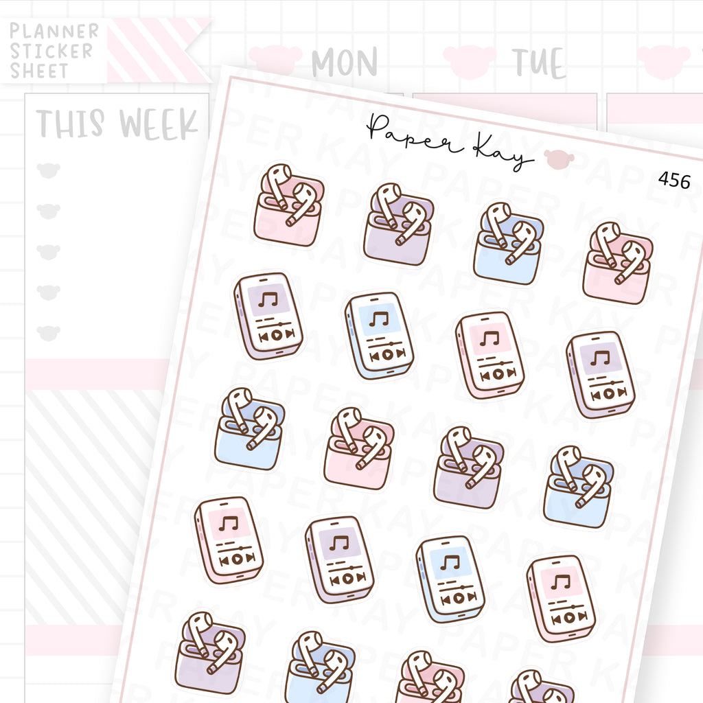 Wireless Earphones/Music Sticker Sheet