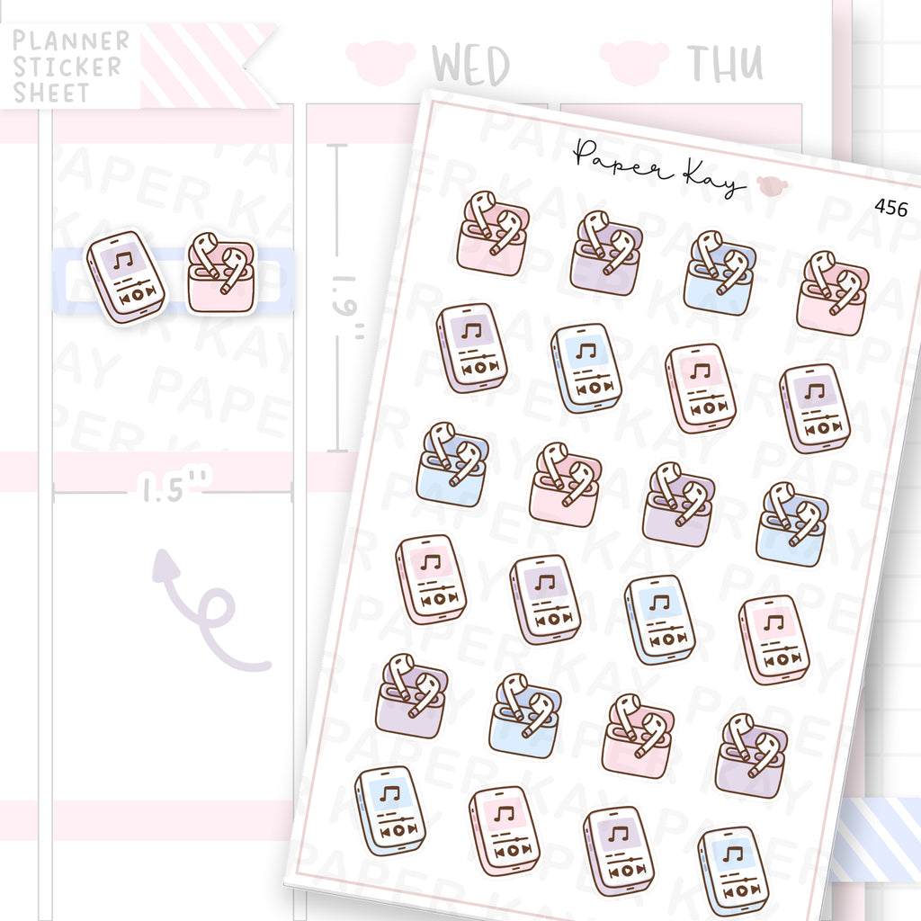 Wireless Earphones/Music Sticker Sheet