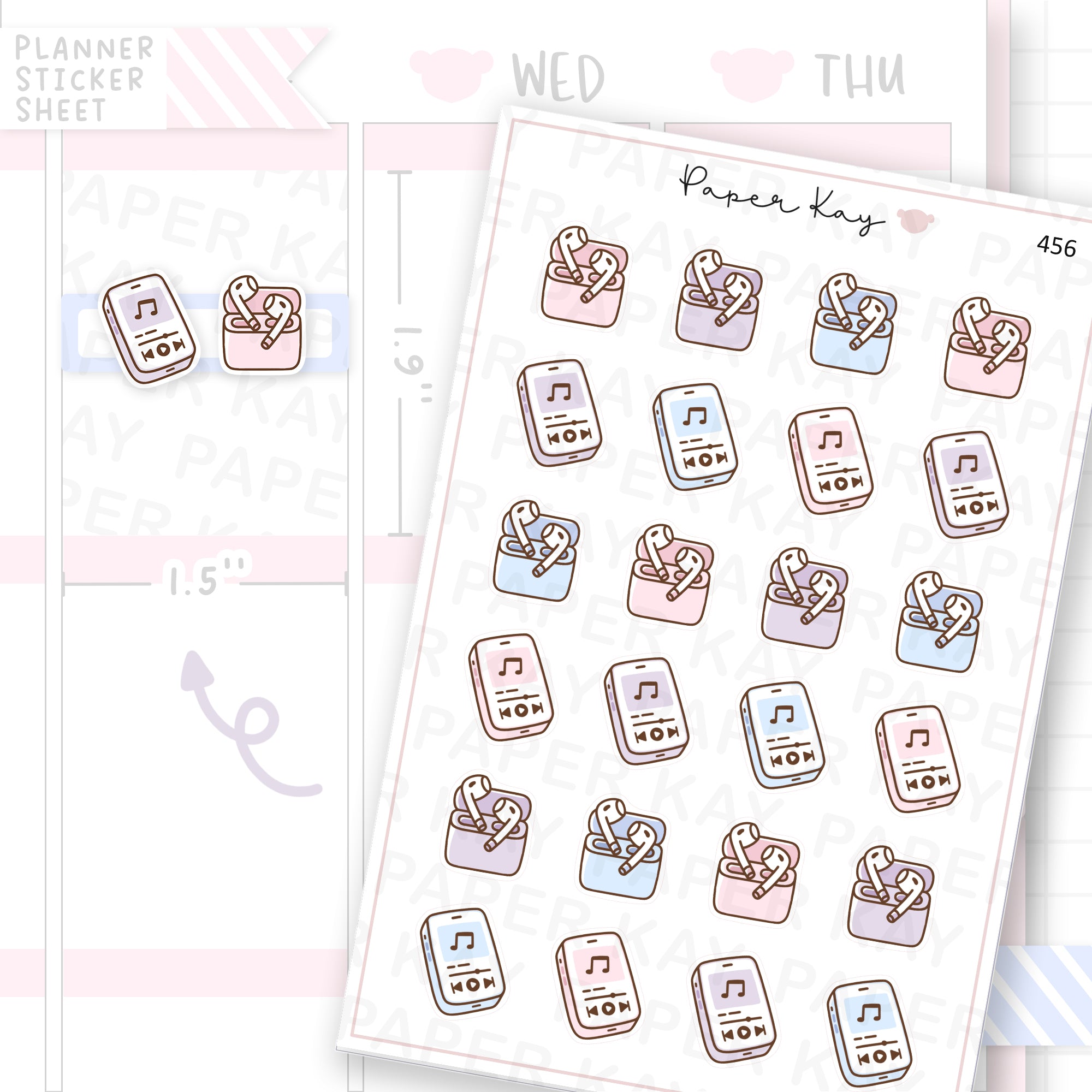 Wireless Earphones/Music Sticker Sheet