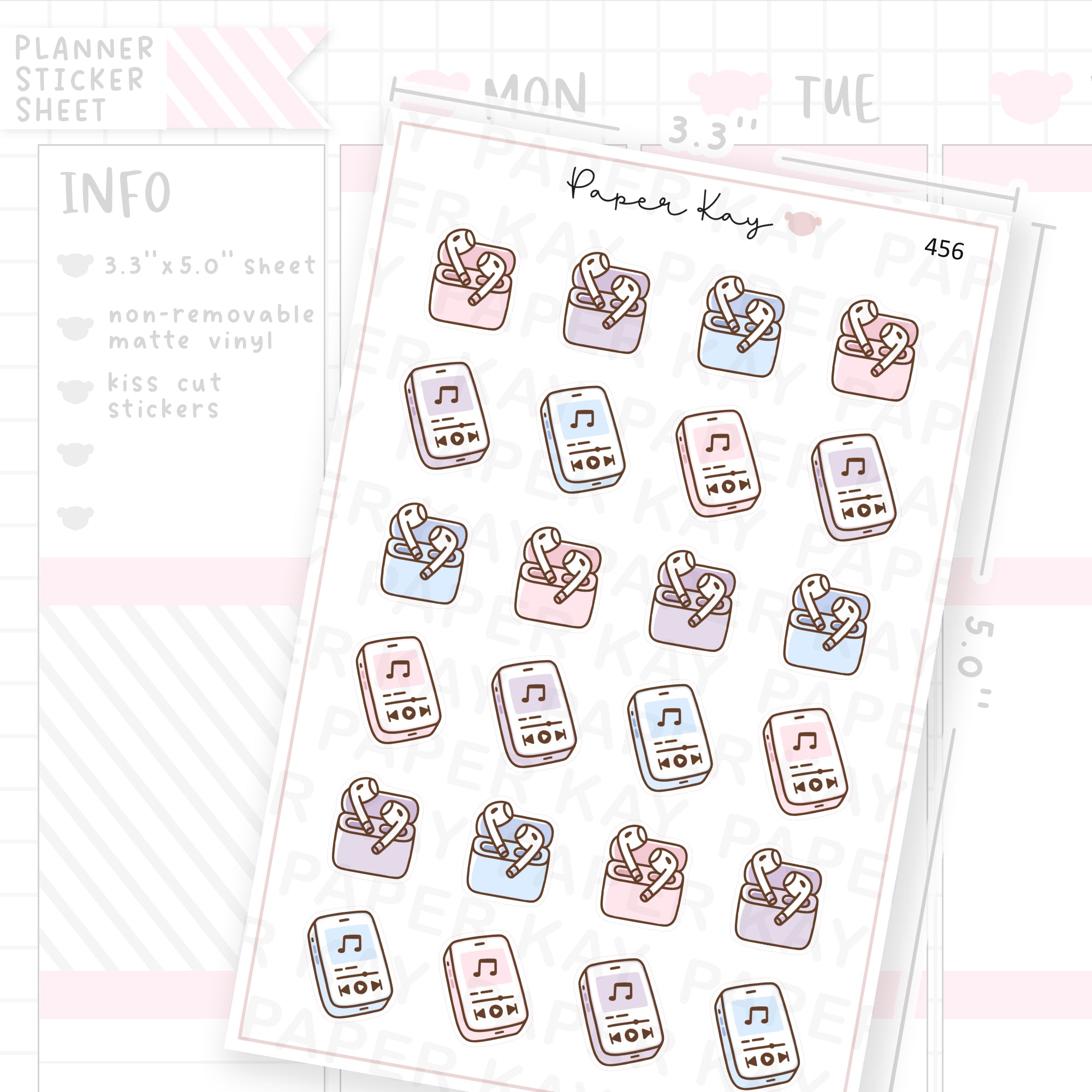 Wireless Earphones/Music Sticker Sheet
