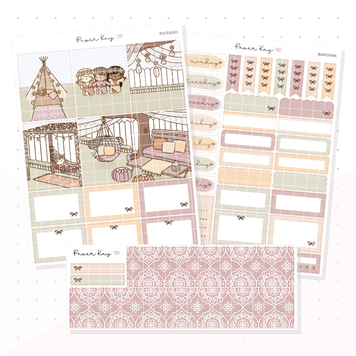 Bohemian Weekly Vertical Kit - Planner Stickers