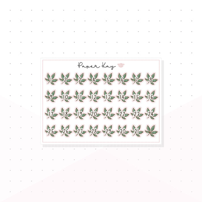 Mini Botanical Leaf Date Dots - Planner Stickers