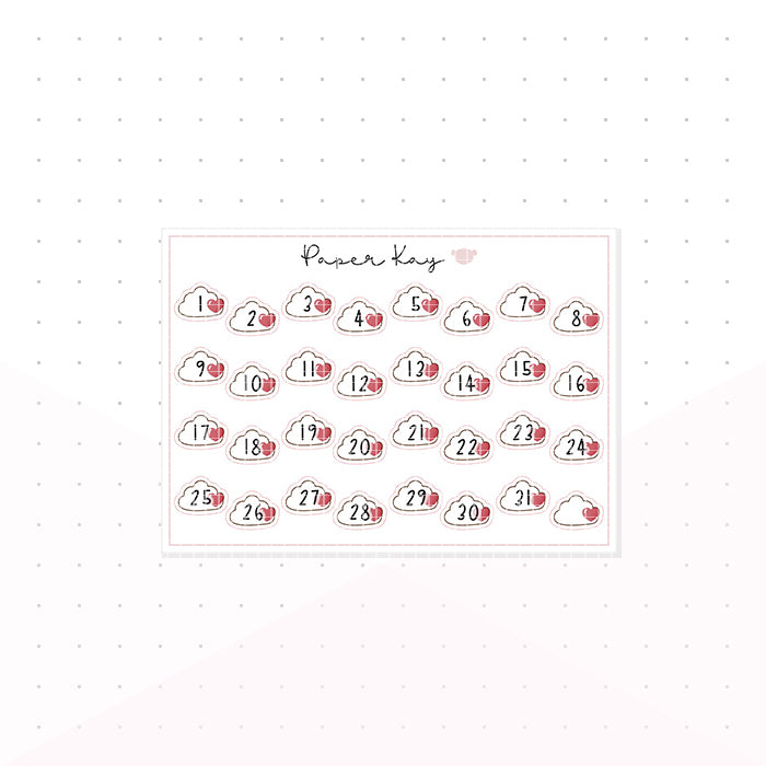 Cloud Love Heart Mini Date Dots - Planner Stickers