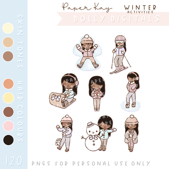 Winter Activities Dolly Digital PNGs (DD003)