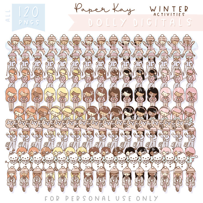 Winter Activities Dolly Digital PNGs (DD003)
