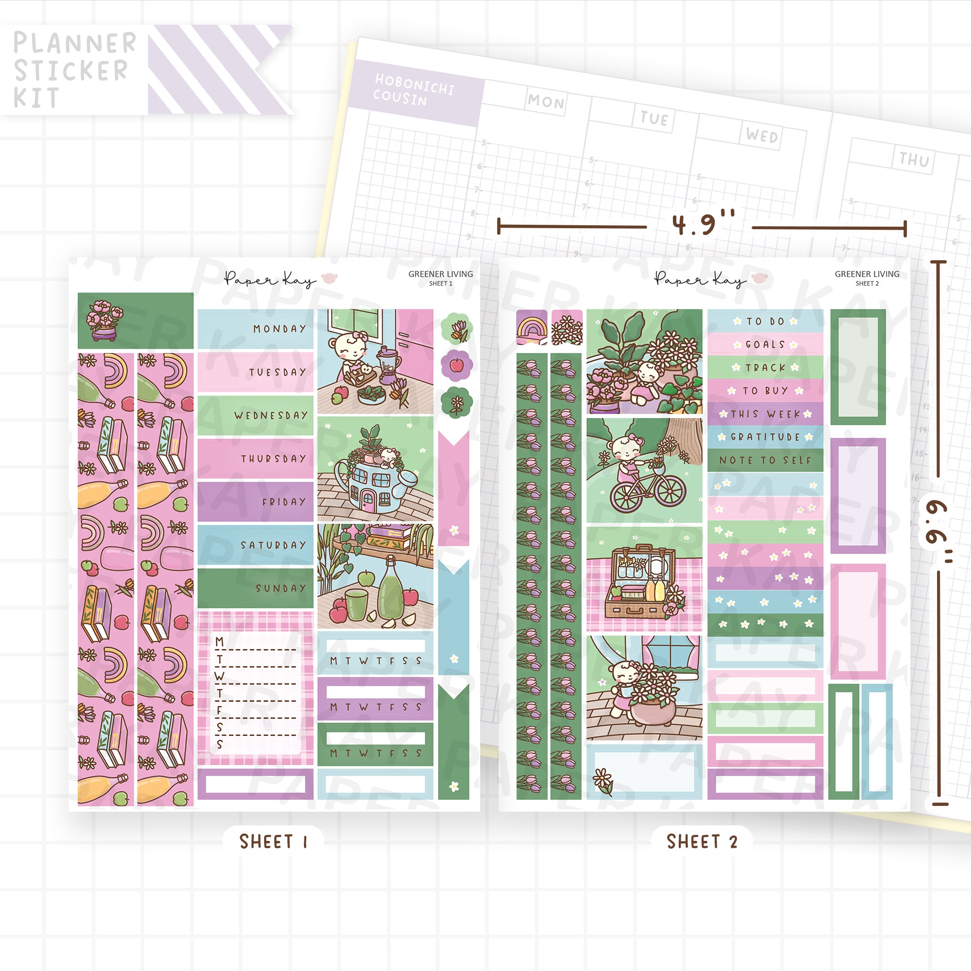 Greener Living Hobonichi Cousin Sticker Kit
