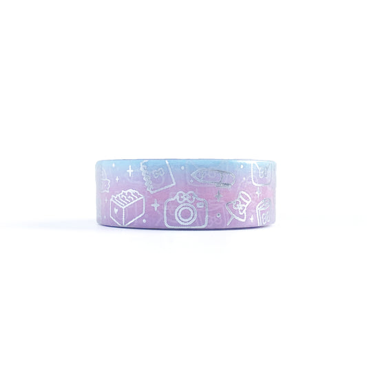 Blue Pink Purple Planner Girl Icons Washi Tape - Silver Foiled