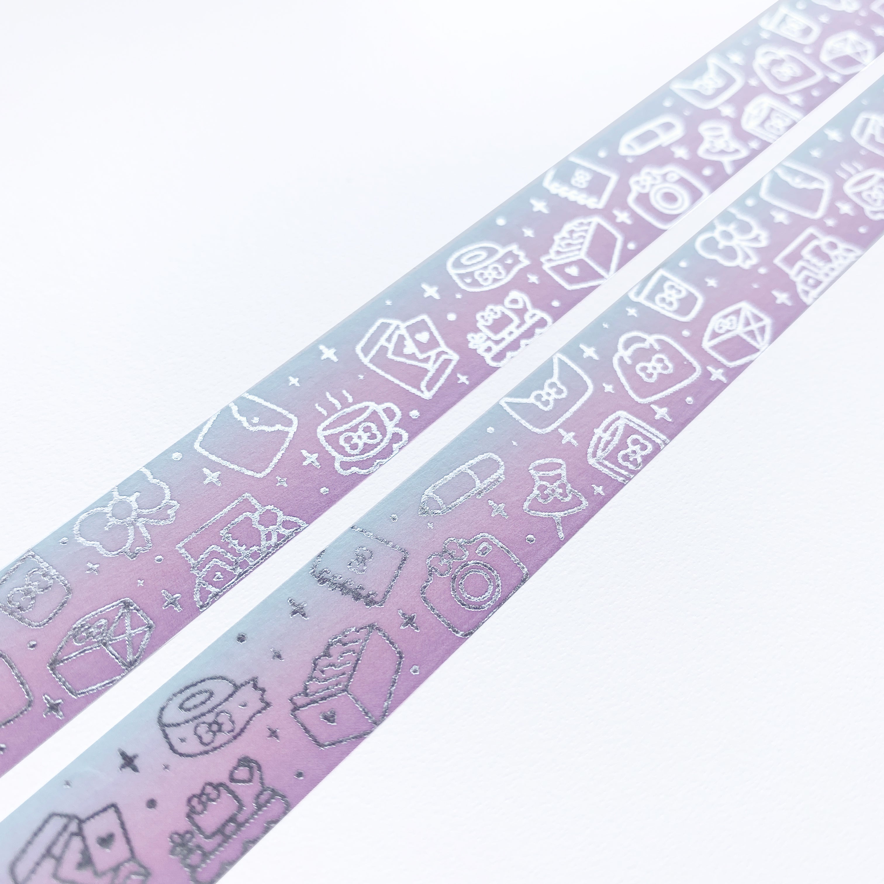 Blue Pink Purple Planner Girl Icons Washi Tape - Silver Foiled