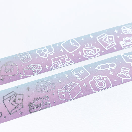 Blue Pink Purple Planner Girl Icons Washi Tape - Silver Foiled