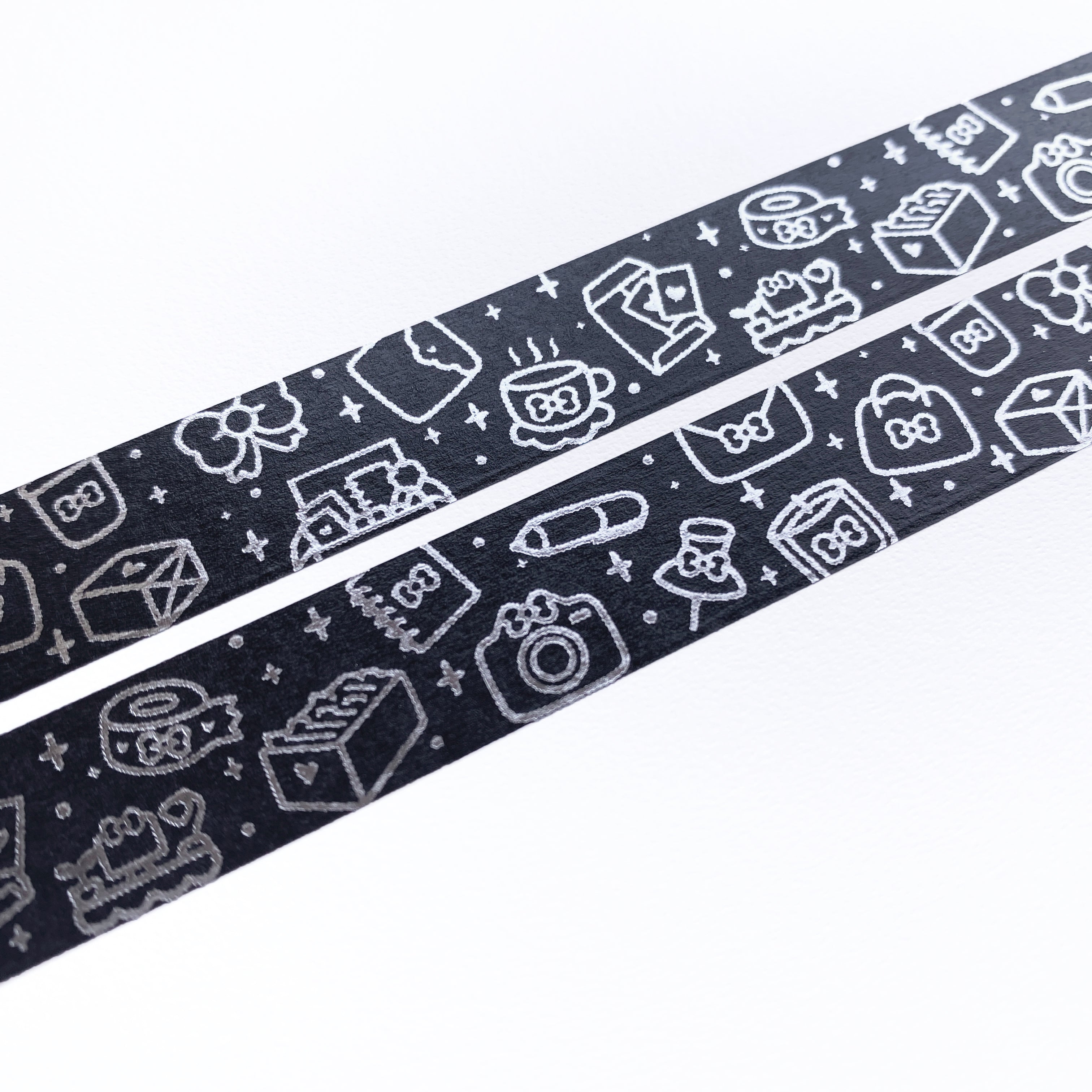 Black Planner Girl Icons Washi Tape - Silver Foiled
