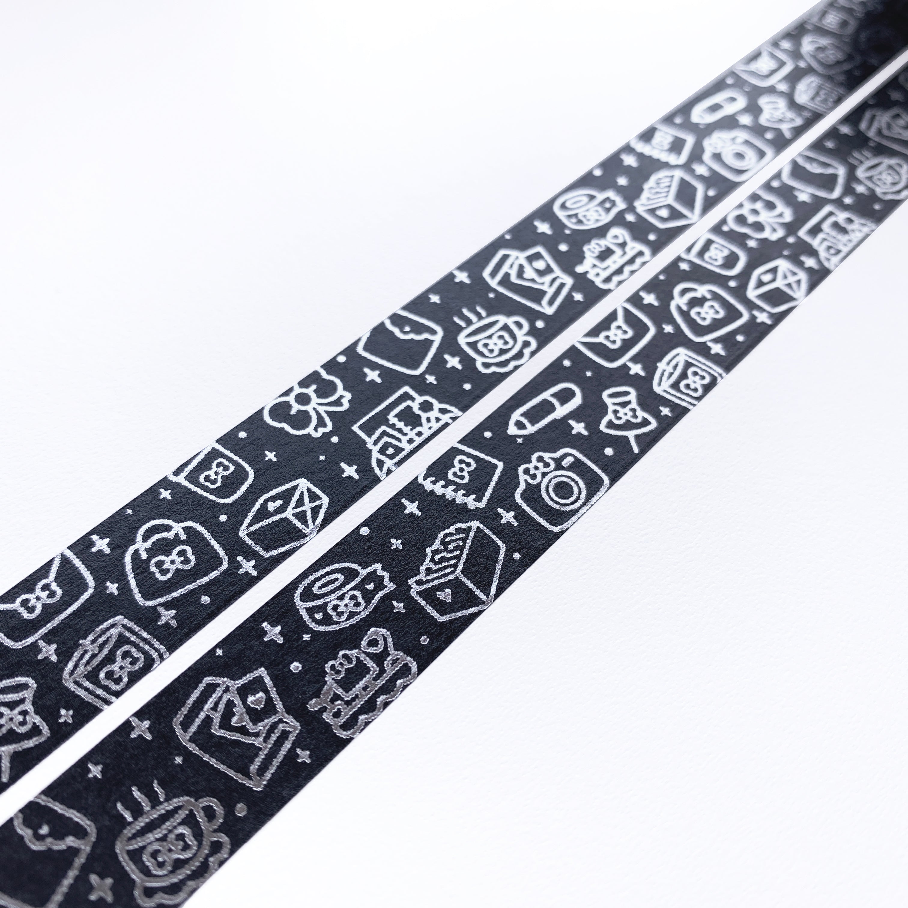 Black Planner Girl Icons Washi Tape - Silver Foiled