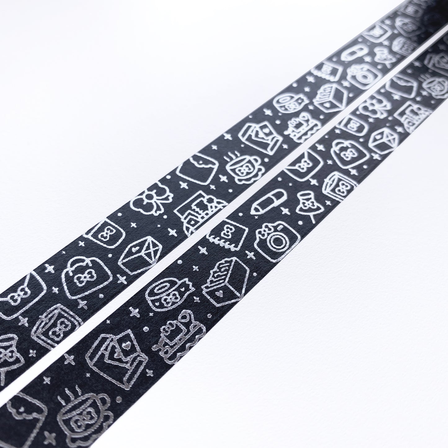 Black Planner Girl Icons Washi Tape - Silver Foiled