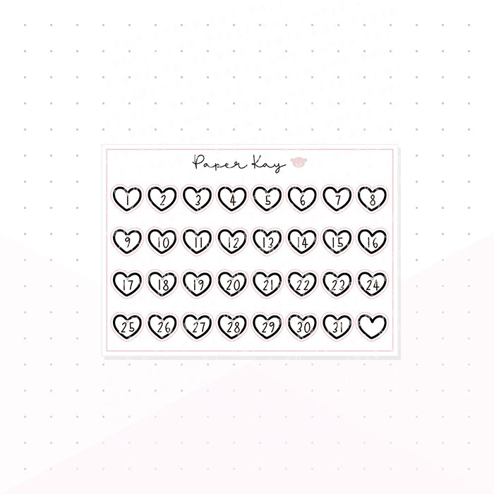 Hollow Black Heart Date Dots - Keep Life Simple - Planner Stickers